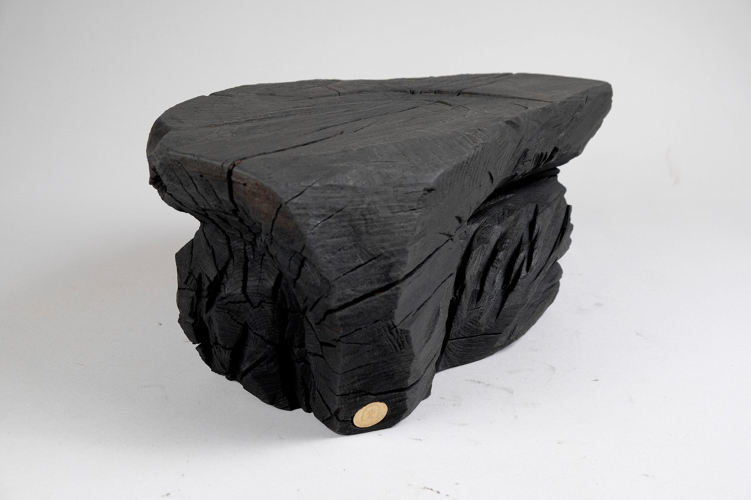 Solid Burnt Wood, Sculptural Stool/Side Table, Rock, Original Design, Logniture For Sale 6