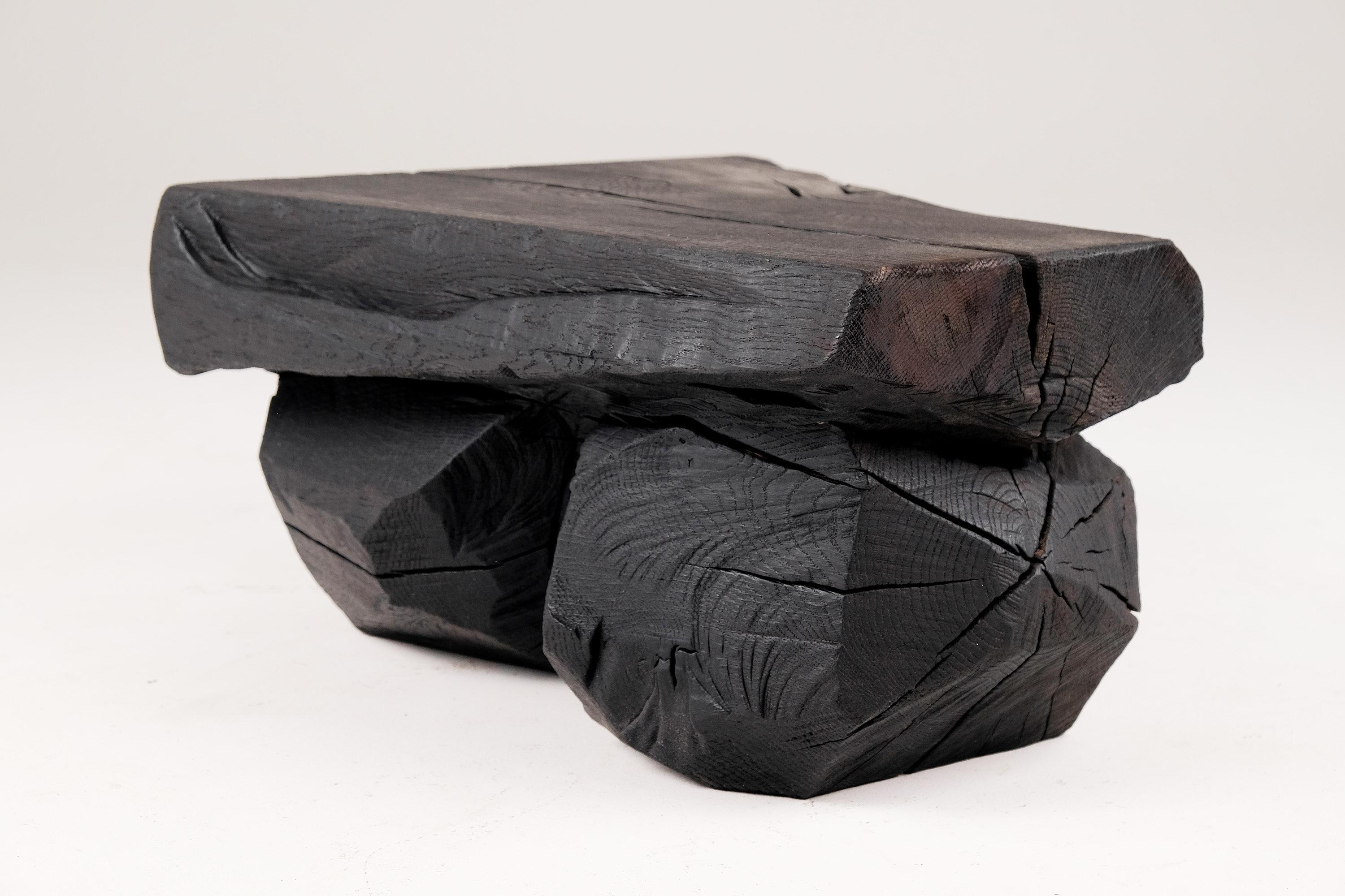 Solid Burnt Wood, Sculptural Bench/Side table  Original Design, Jownik For Sale 6