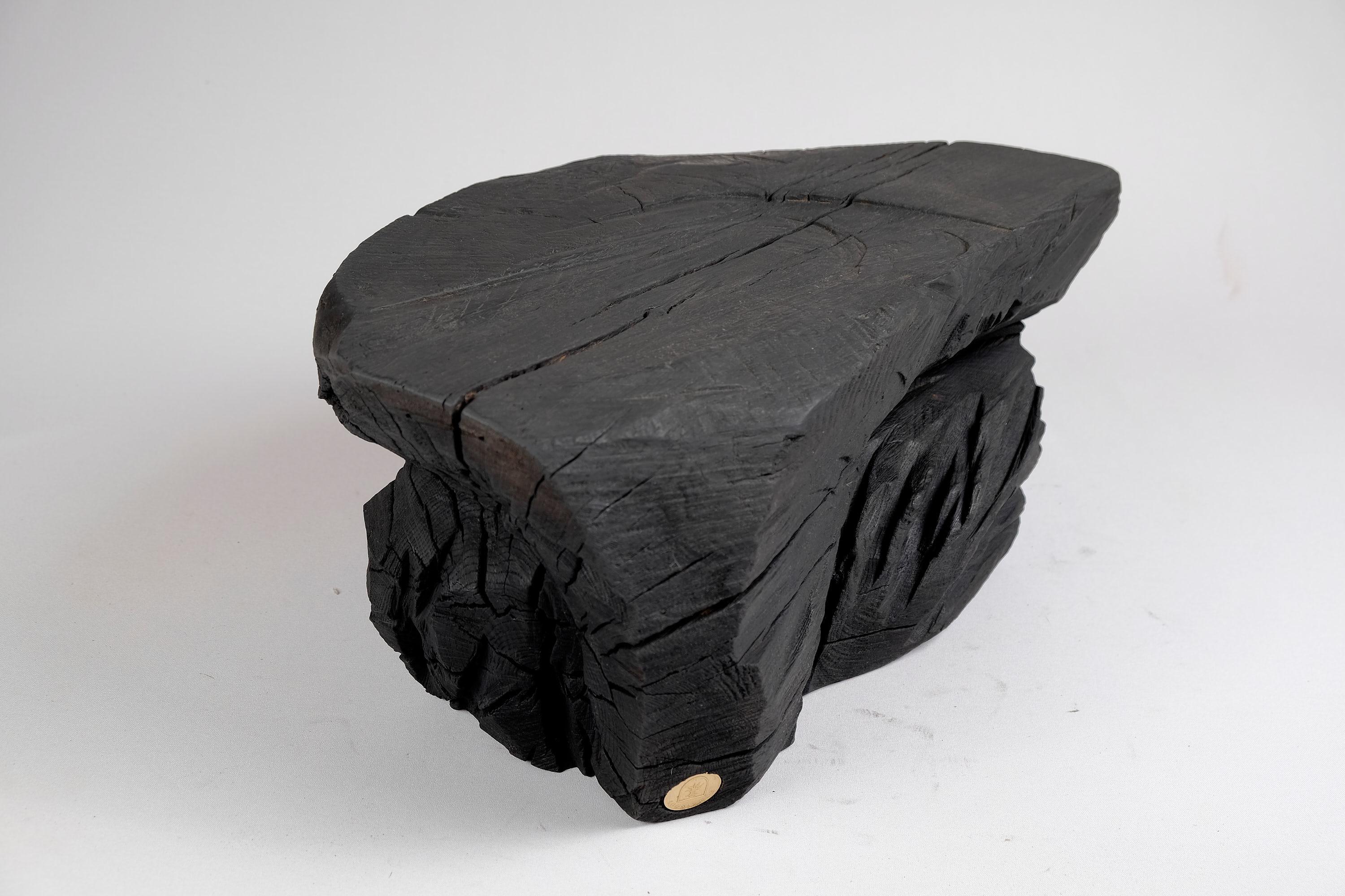 Solid Burnt Wood, Sculptural Stool/Side Table, Rock, Original Design, Logniture For Sale 7