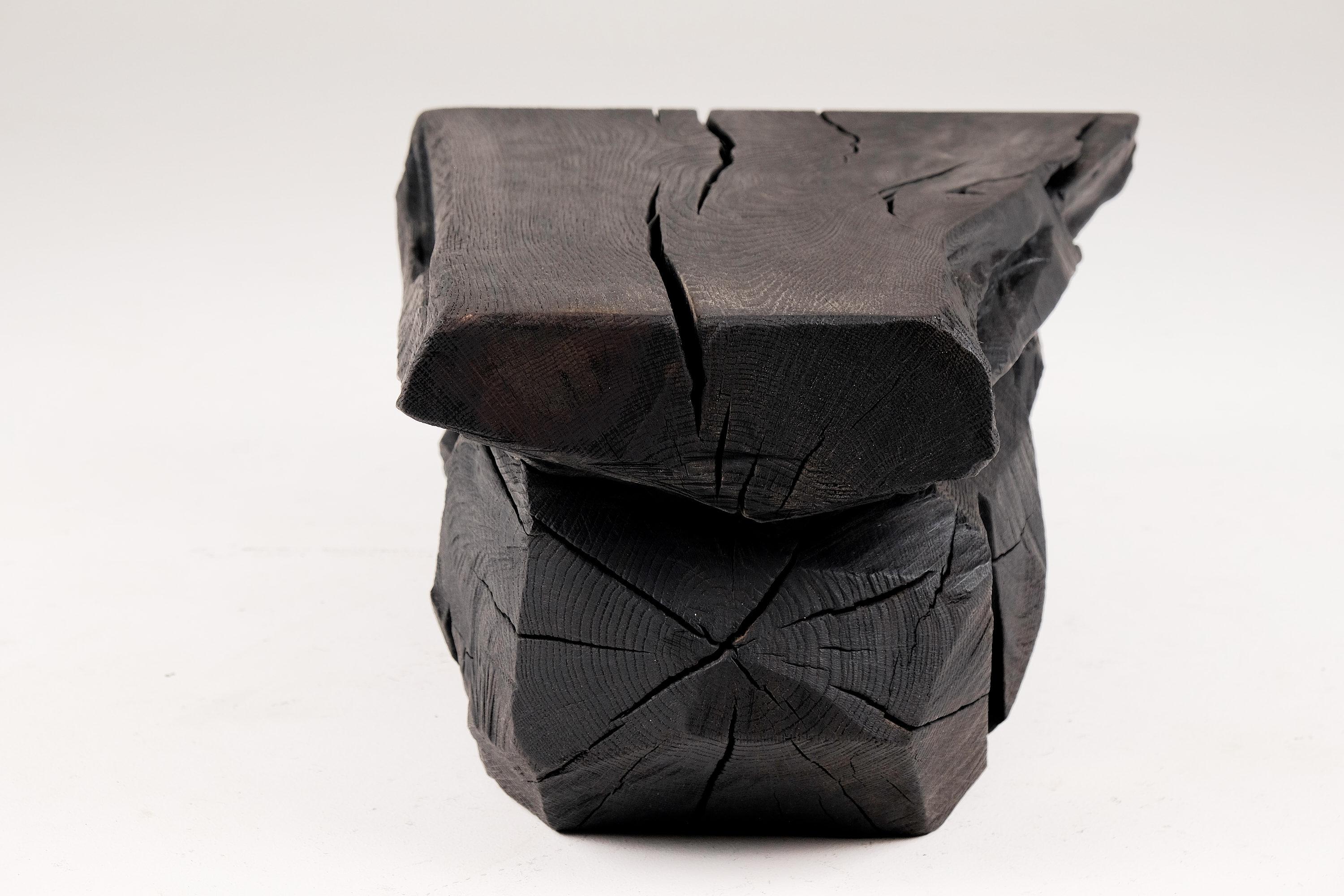 Solid Burnt Wood, Sculptural Bench/Side table  Original Design, Jownik For Sale 7