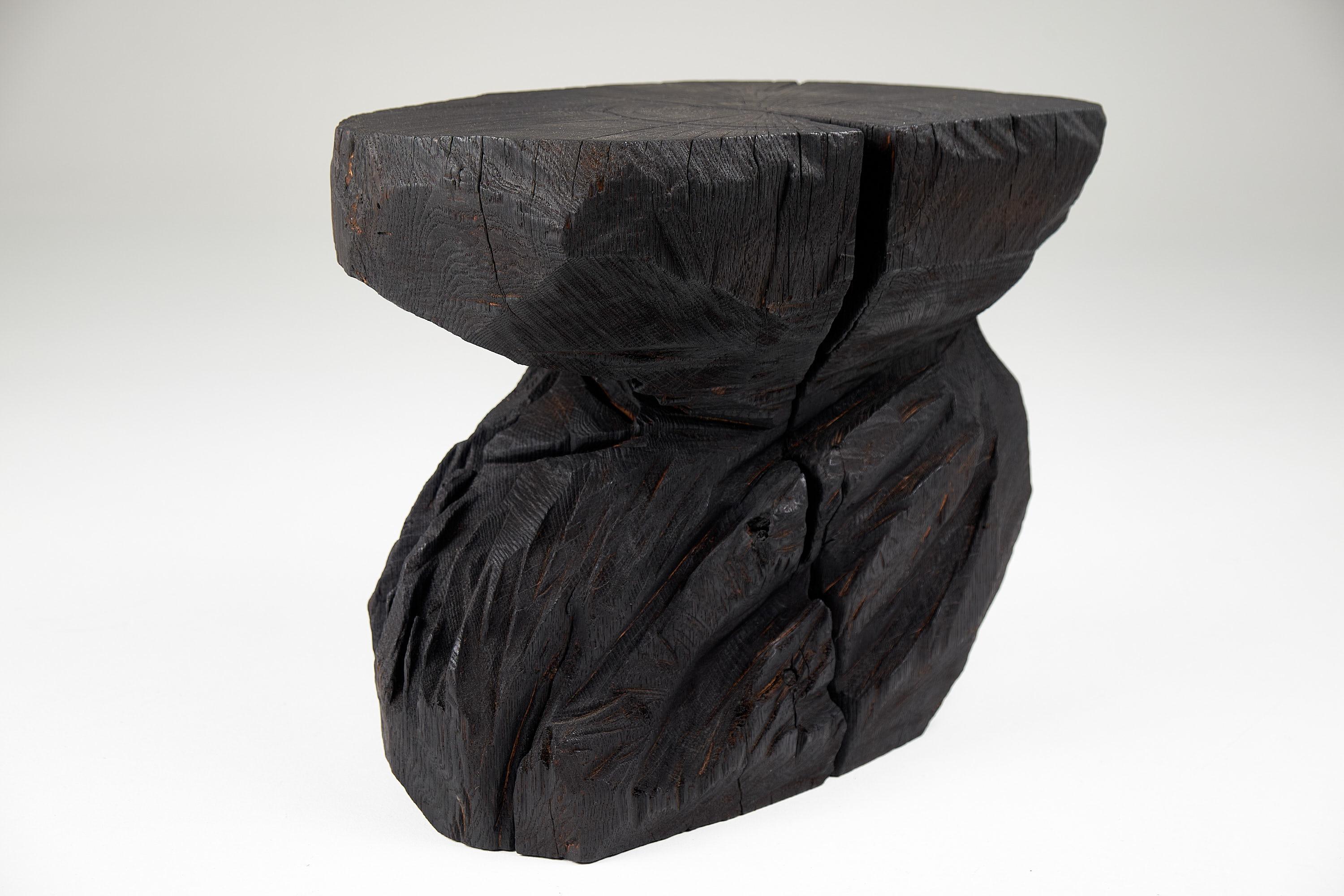 Solid Burnt Wood, Sculptural Stool/Side Table, Rock, Original Design, Logniture For Sale 8