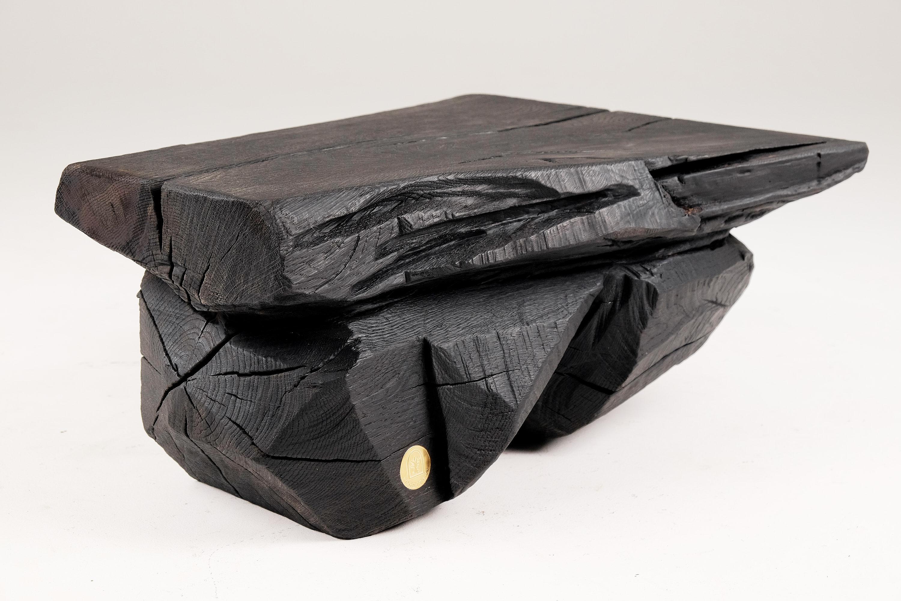 Solid Burnt Wood, Sculptural Bench/Side table  Original Design, Jownik For Sale 8