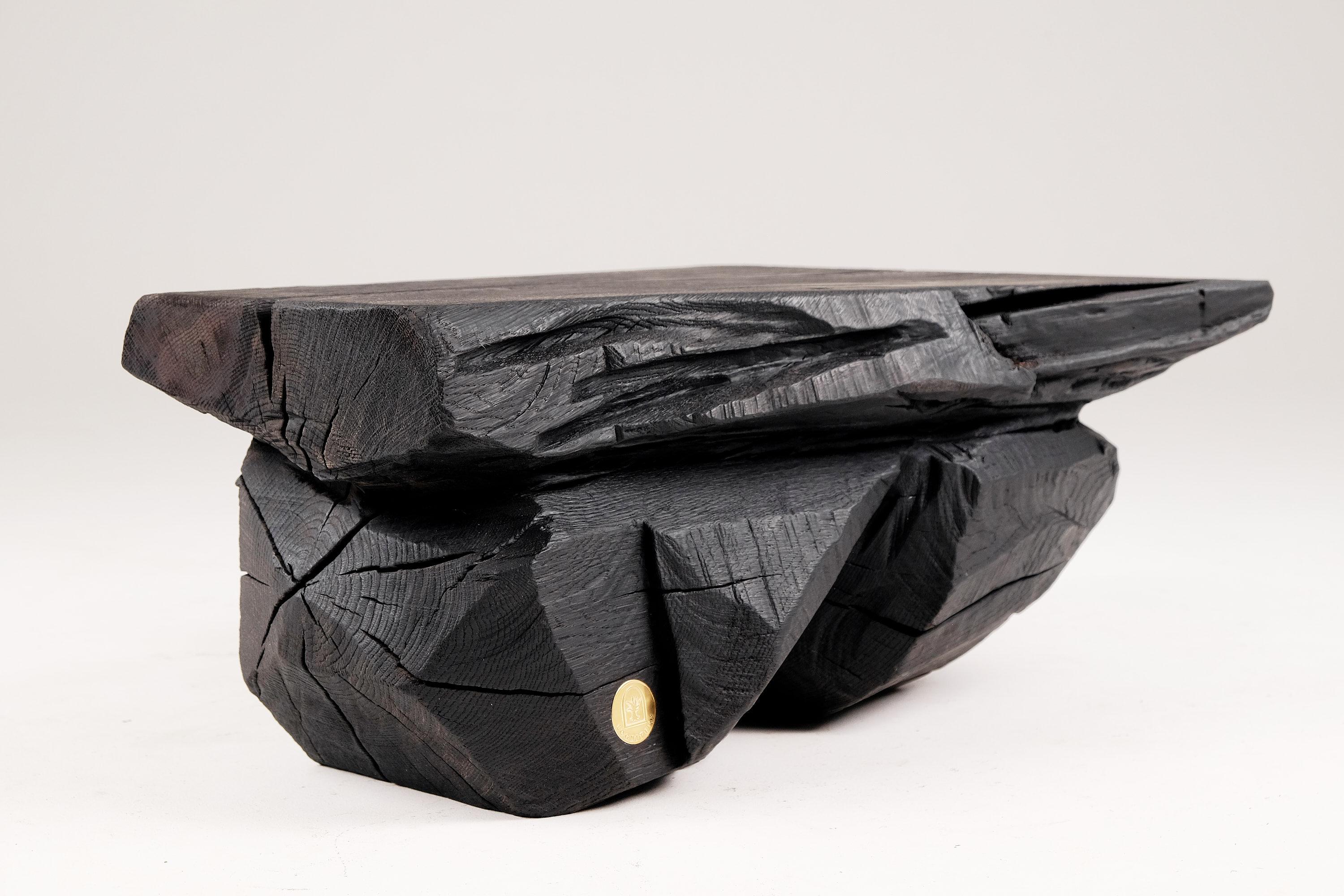 Solid Burnt Wood, Sculptural Bench/Side table  Original Design, Jownik For Sale 10