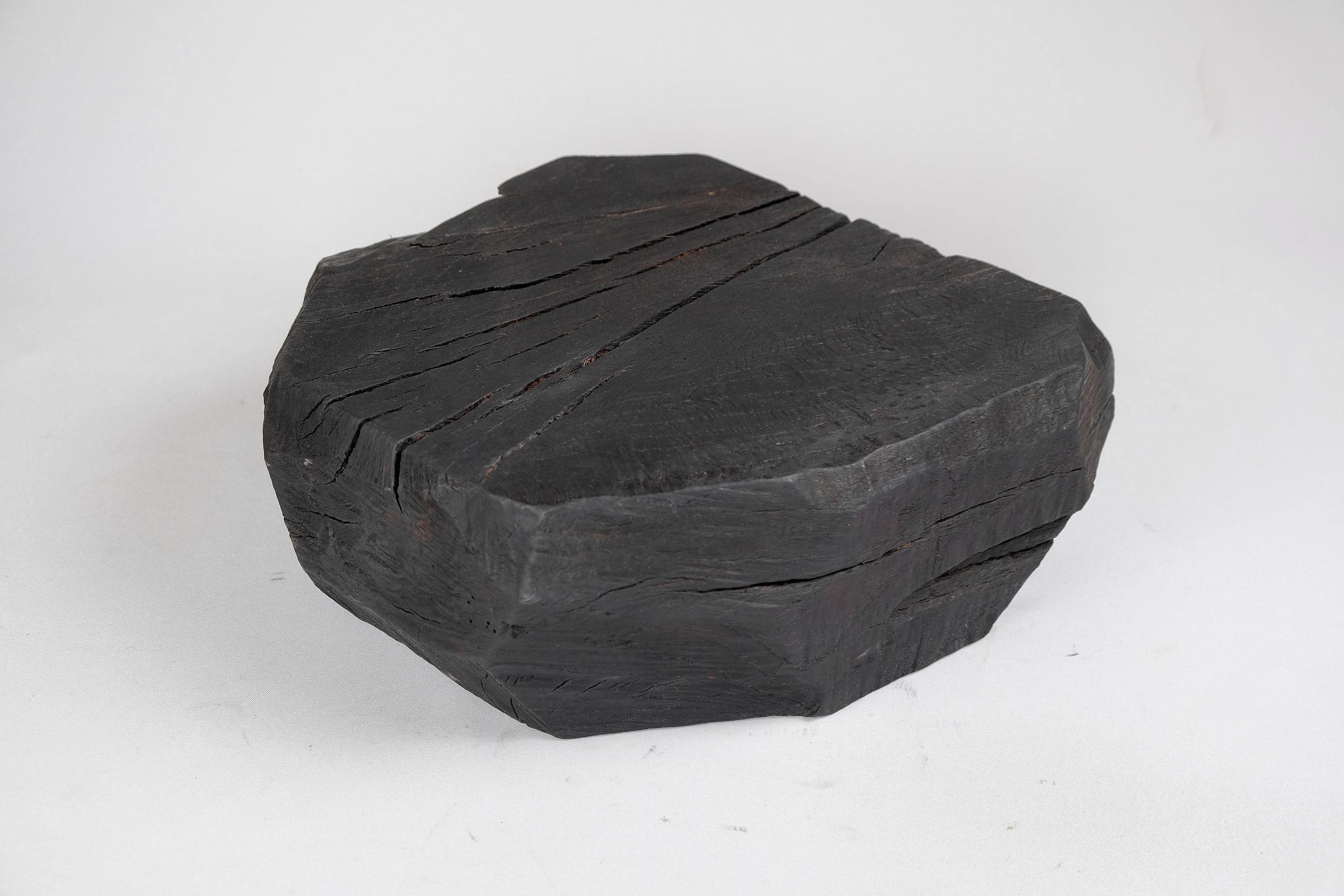 Primitive Solid Burnt Wood, Sculptural Stool/Side Table, Rock, Original Design, Logniture