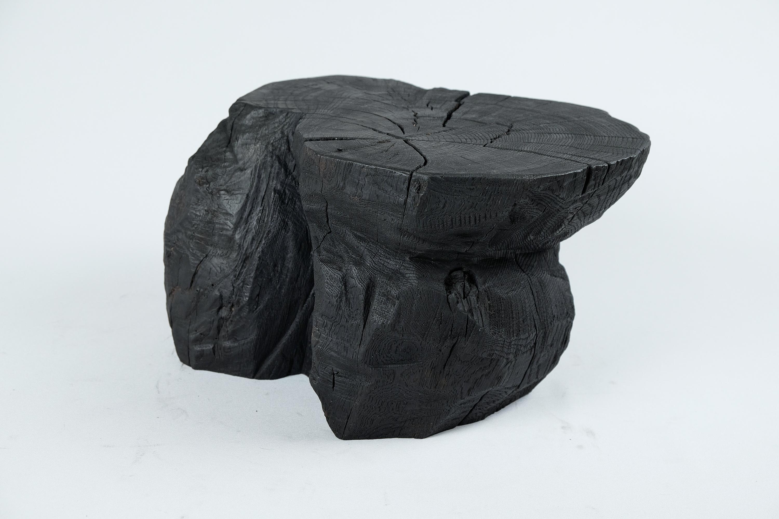 Croatian Solid Burnt Wood, Sculptural Stool/Side Table, Rock, Original Design, Logniture For Sale