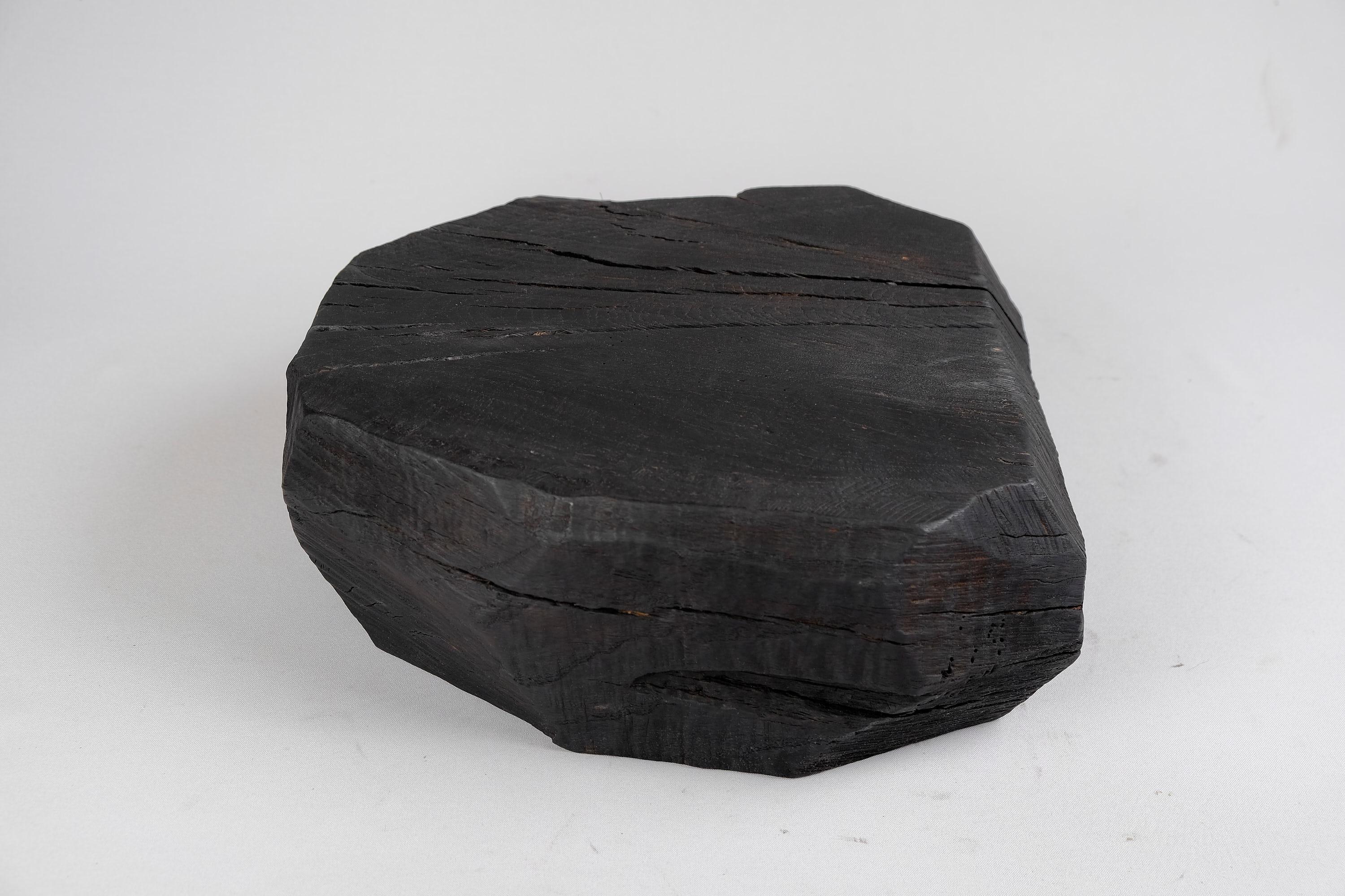 Croatian Solid Burnt Wood, Sculptural Stool/Side Table, Rock, Original Design, Logniture