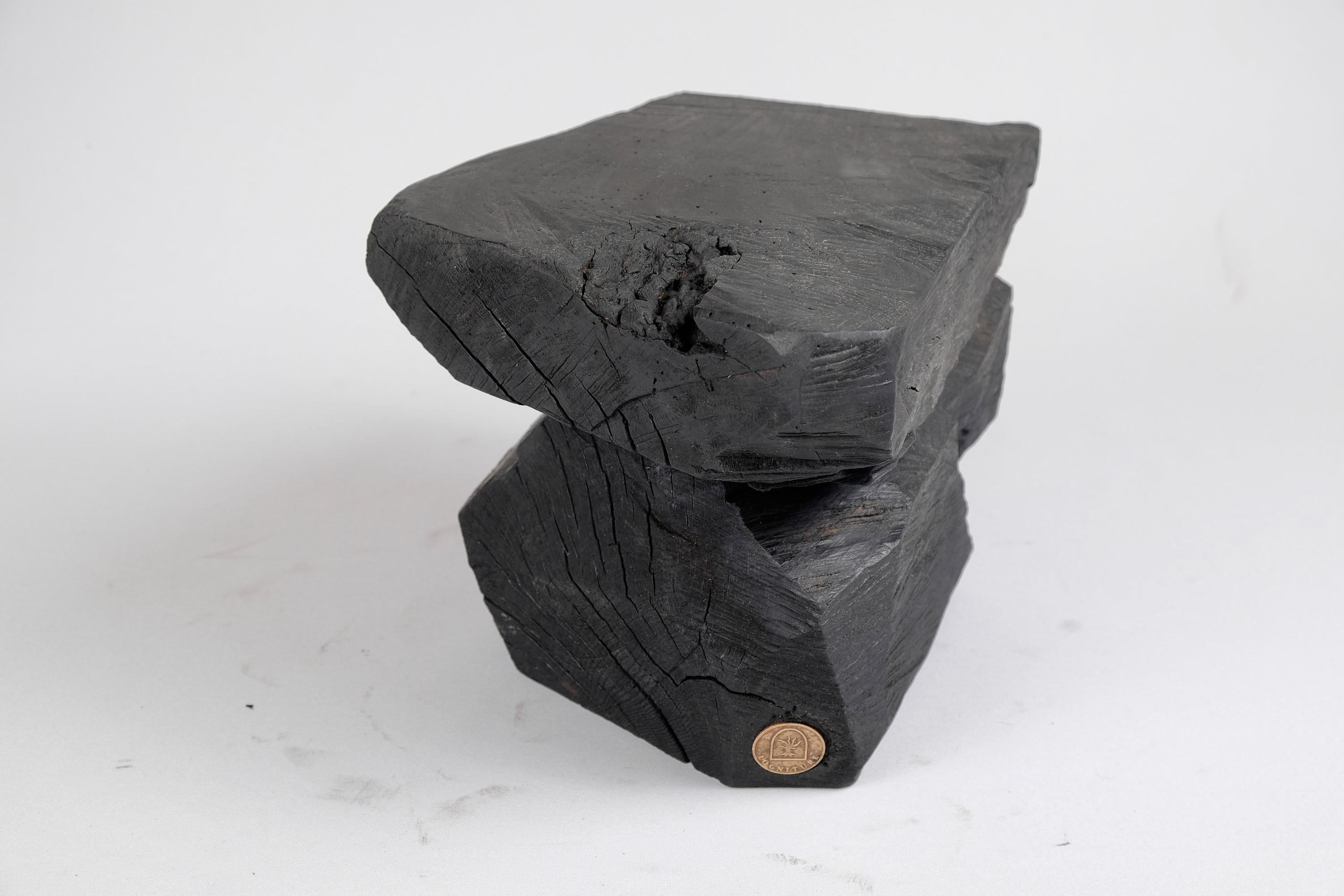 Croatian Solid Burnt Wood, Sculptural Stool/Side Table, Rock, Original Design, Logniture For Sale