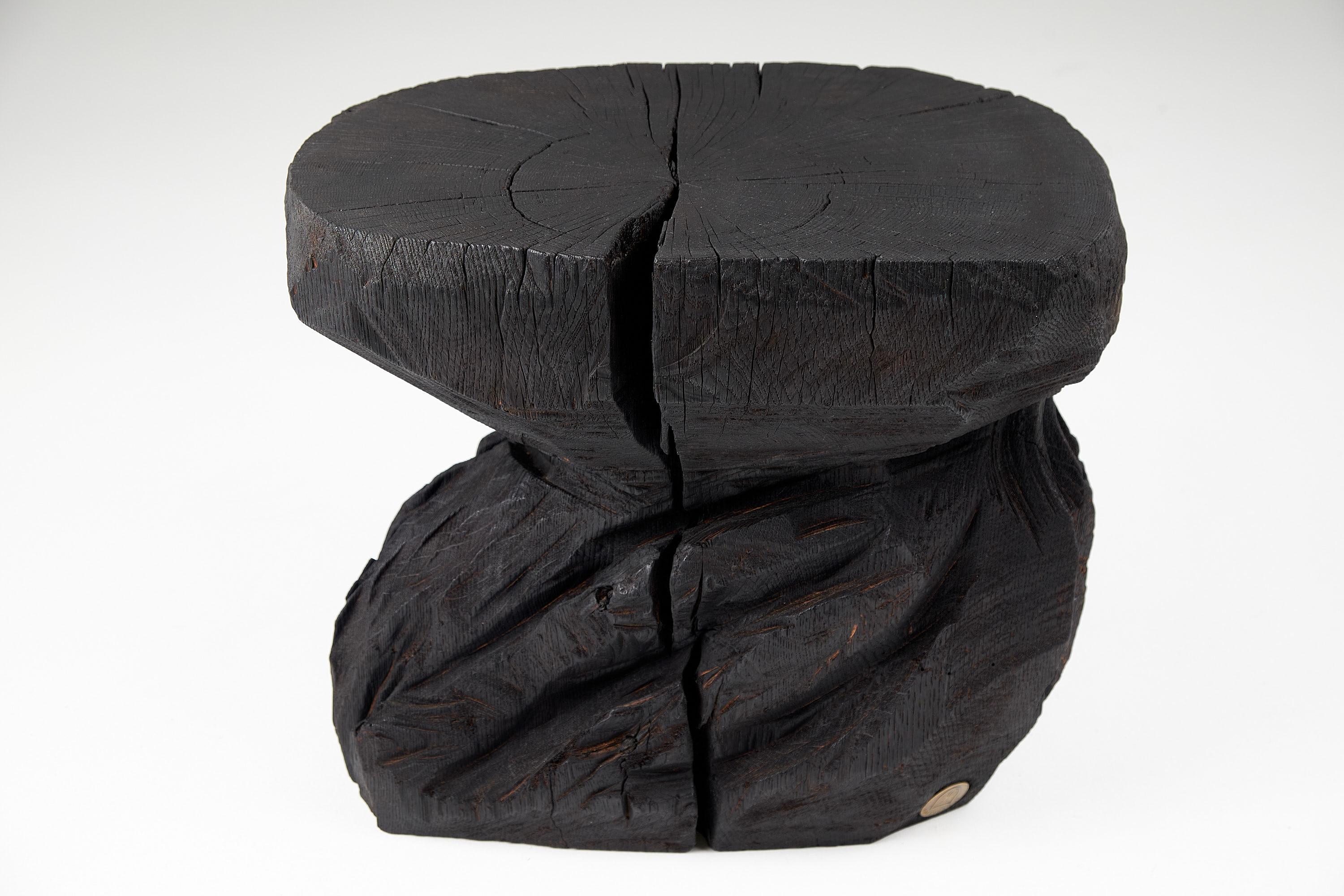 Croatian Solid Burnt Wood, Sculptural Stool/Side Table, Rock, Original Design, Logniture For Sale