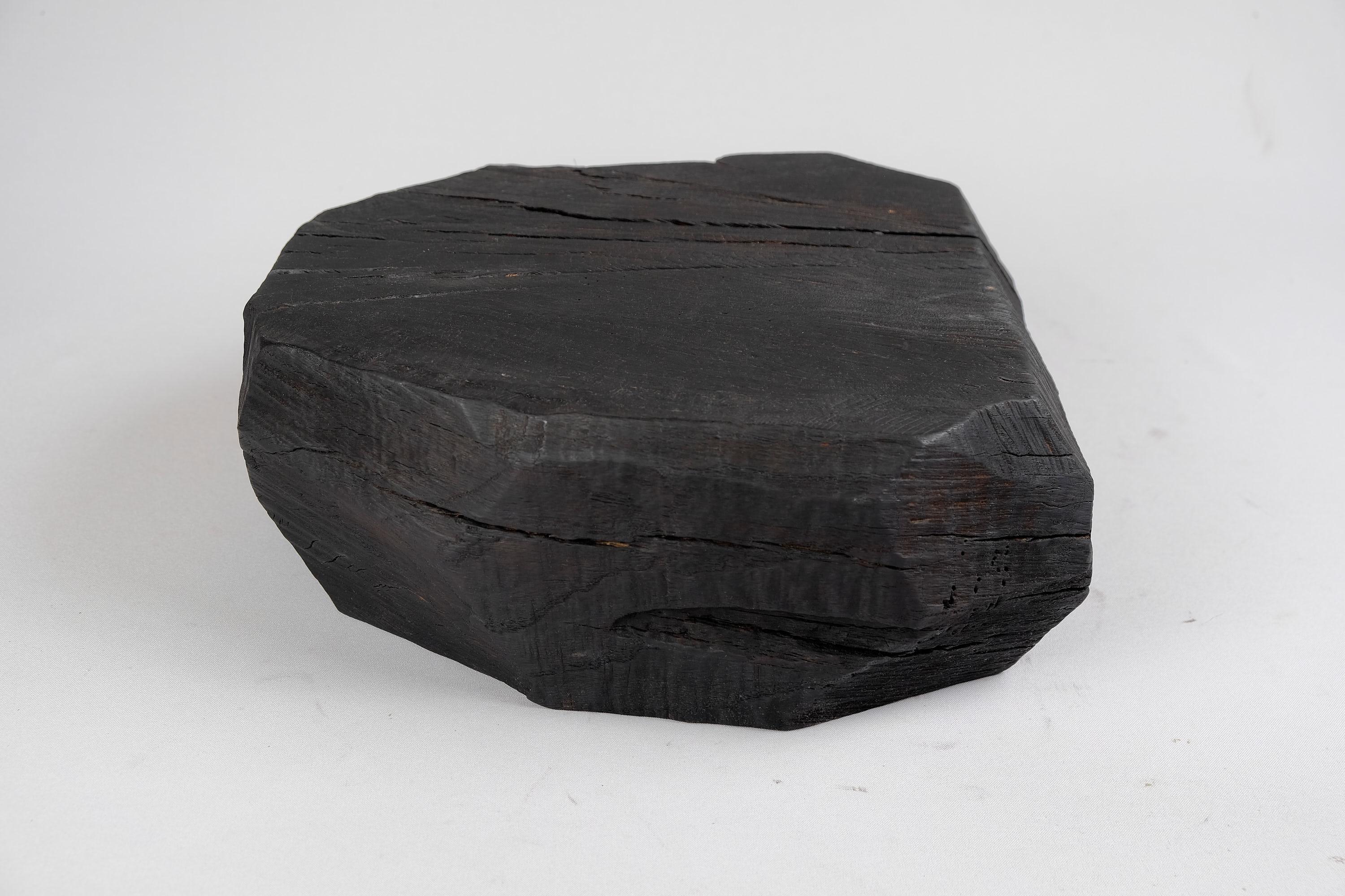 Carved Solid Burnt Wood, Sculptural Stool/Side Table, Rock, Original Design, Logniture