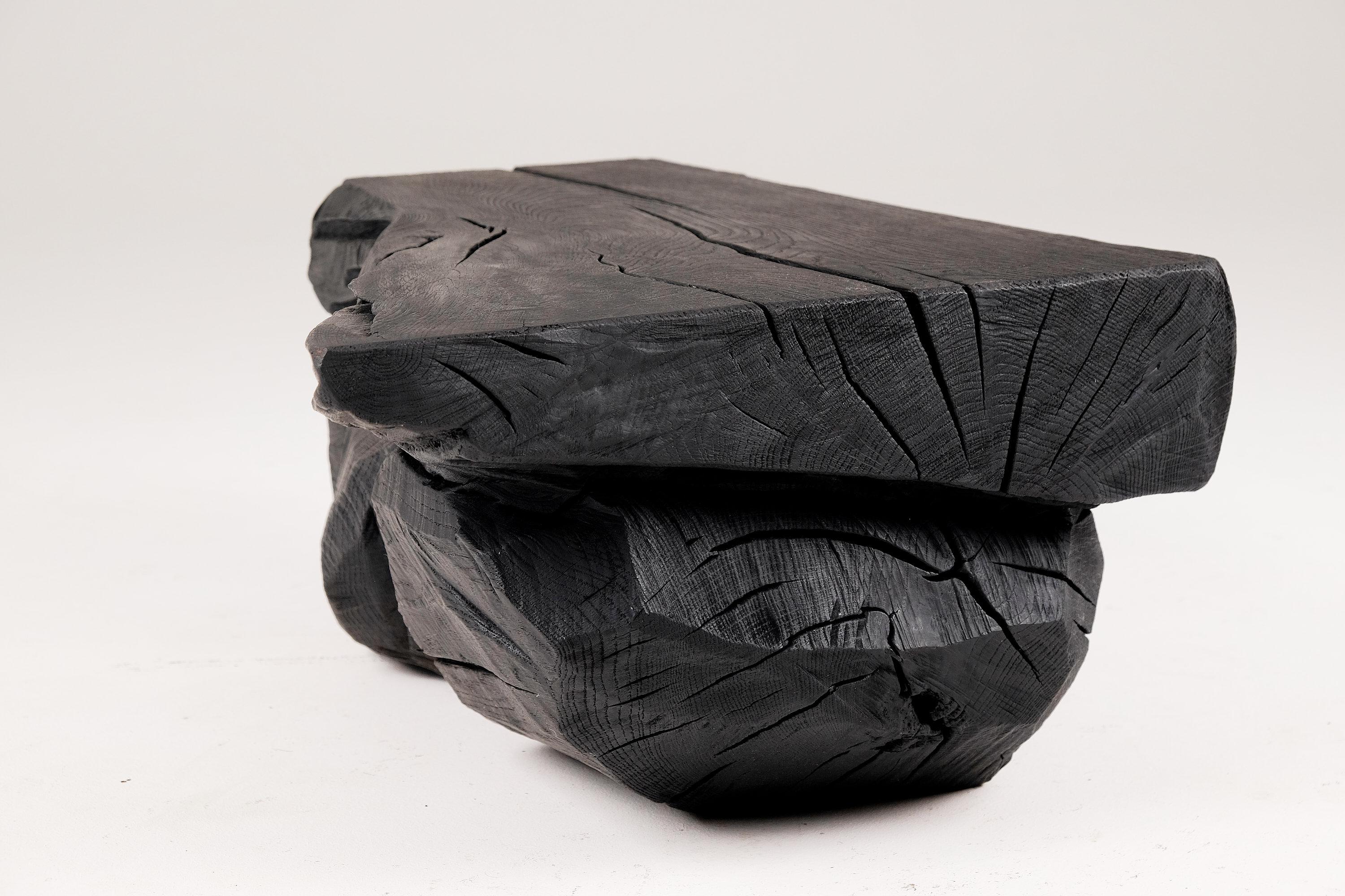 Carved Solid Burnt Wood, Sculptural Bench/Side table  Original Design, Jownik For Sale