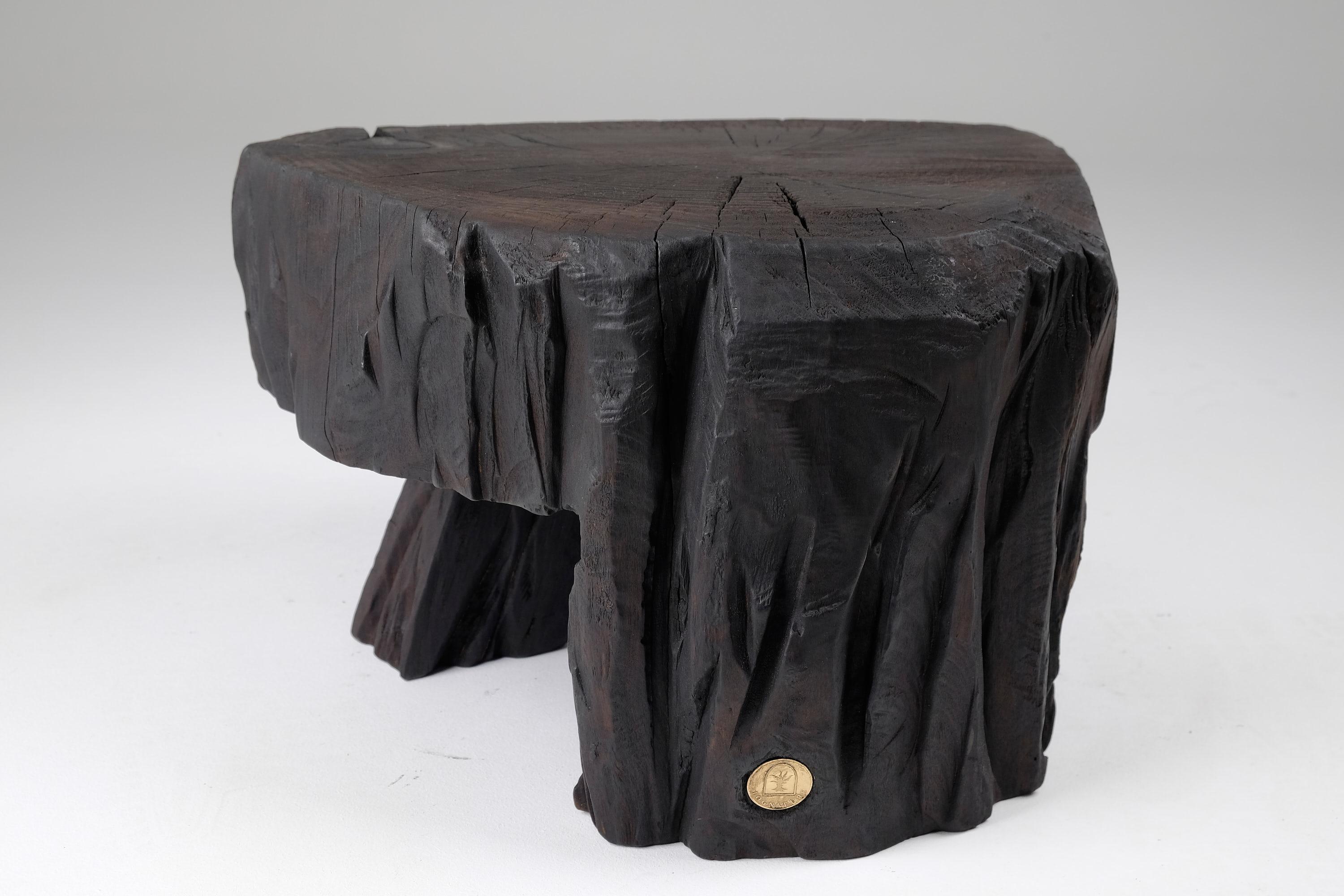 Table tabouret/table d'appoint sculpturale en bois brûlé massif, design original, Logniture Neuf - En vente à Stara Gradiška, HR