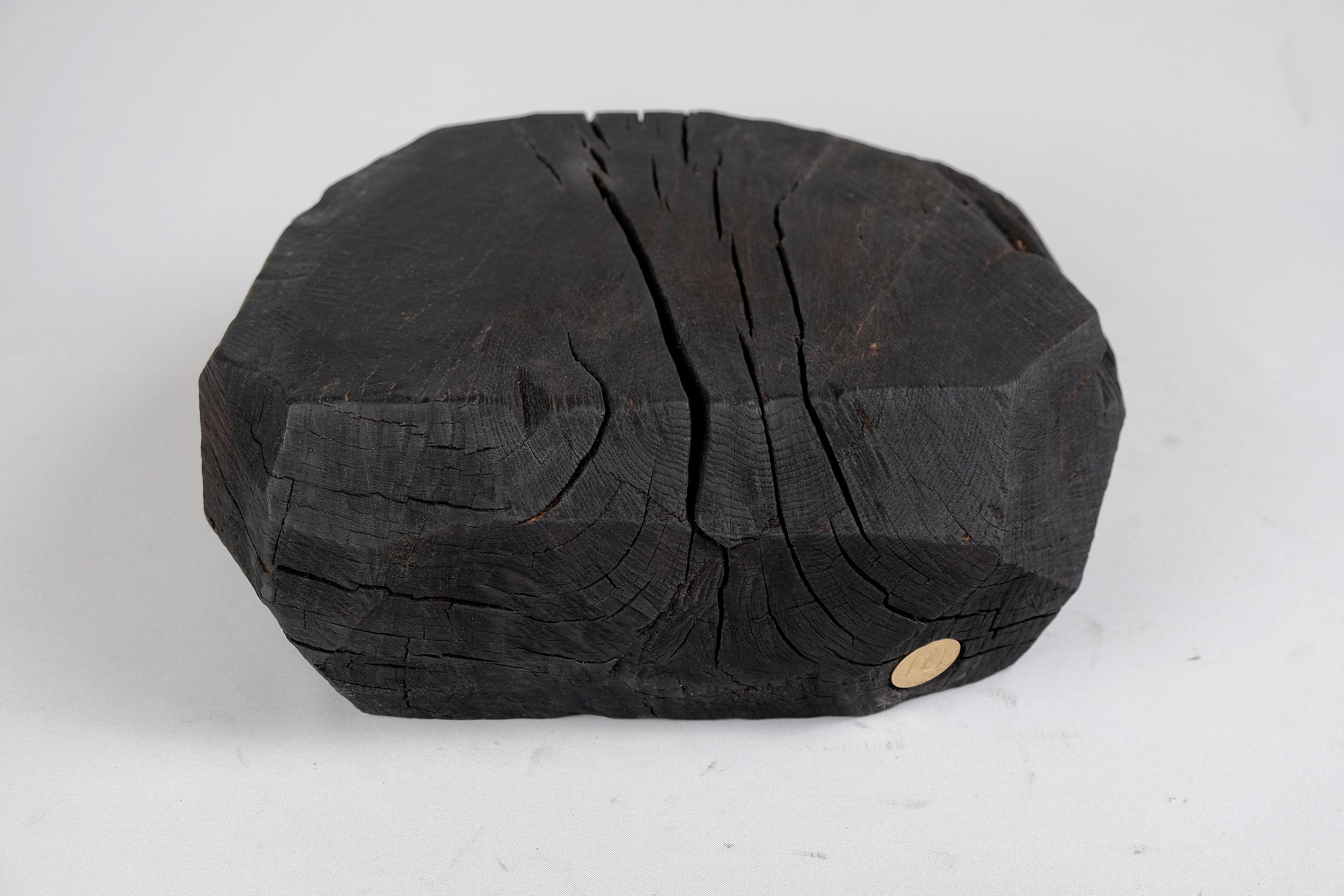 Contemporary Solid Burnt Wood, Sculptural Stool/Side Table, Rock, Original Design, Logniture For Sale