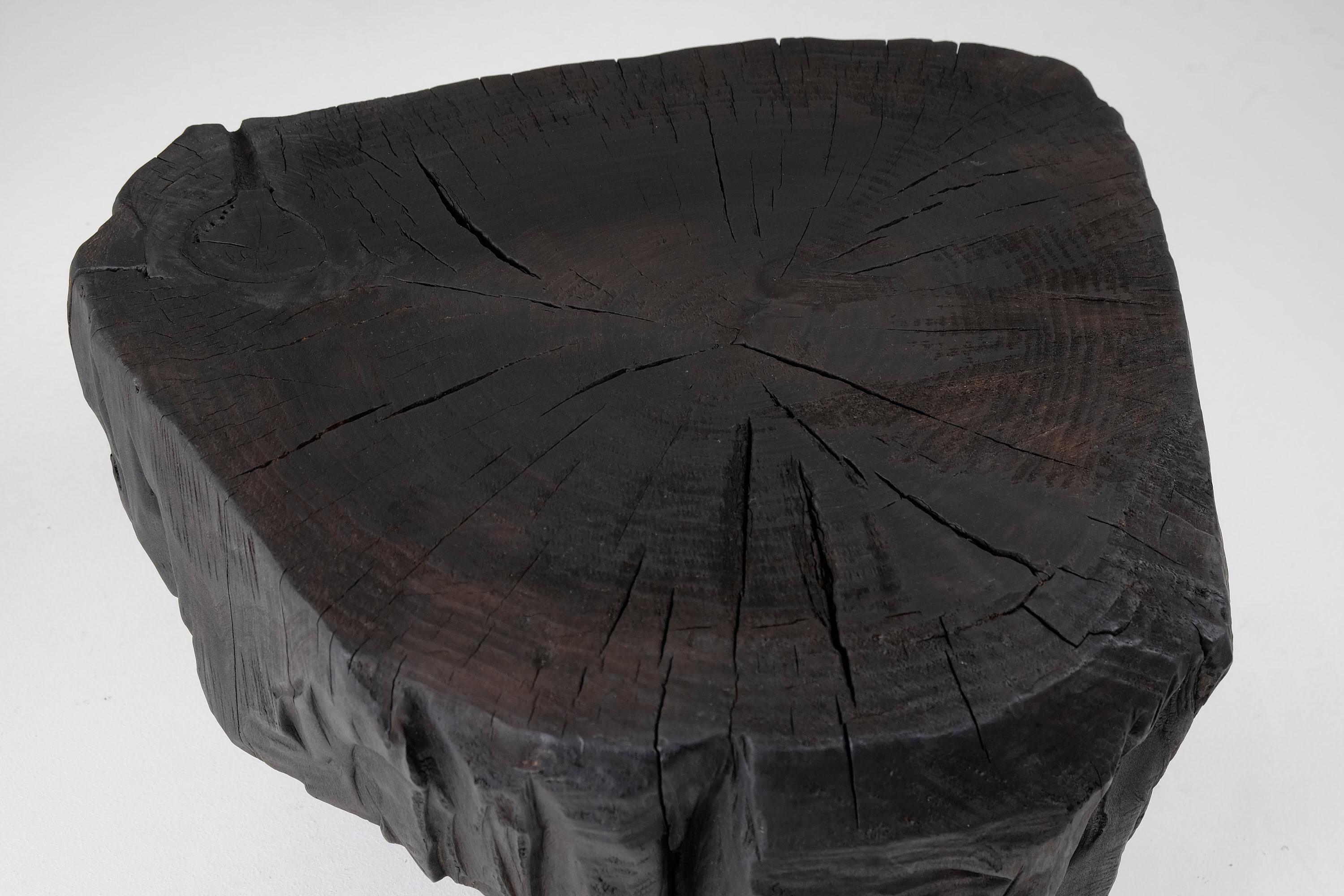 Contemporary Solid Burnt Wood, Sculptural Stool/Side Table, Original Design, Logniture For Sale