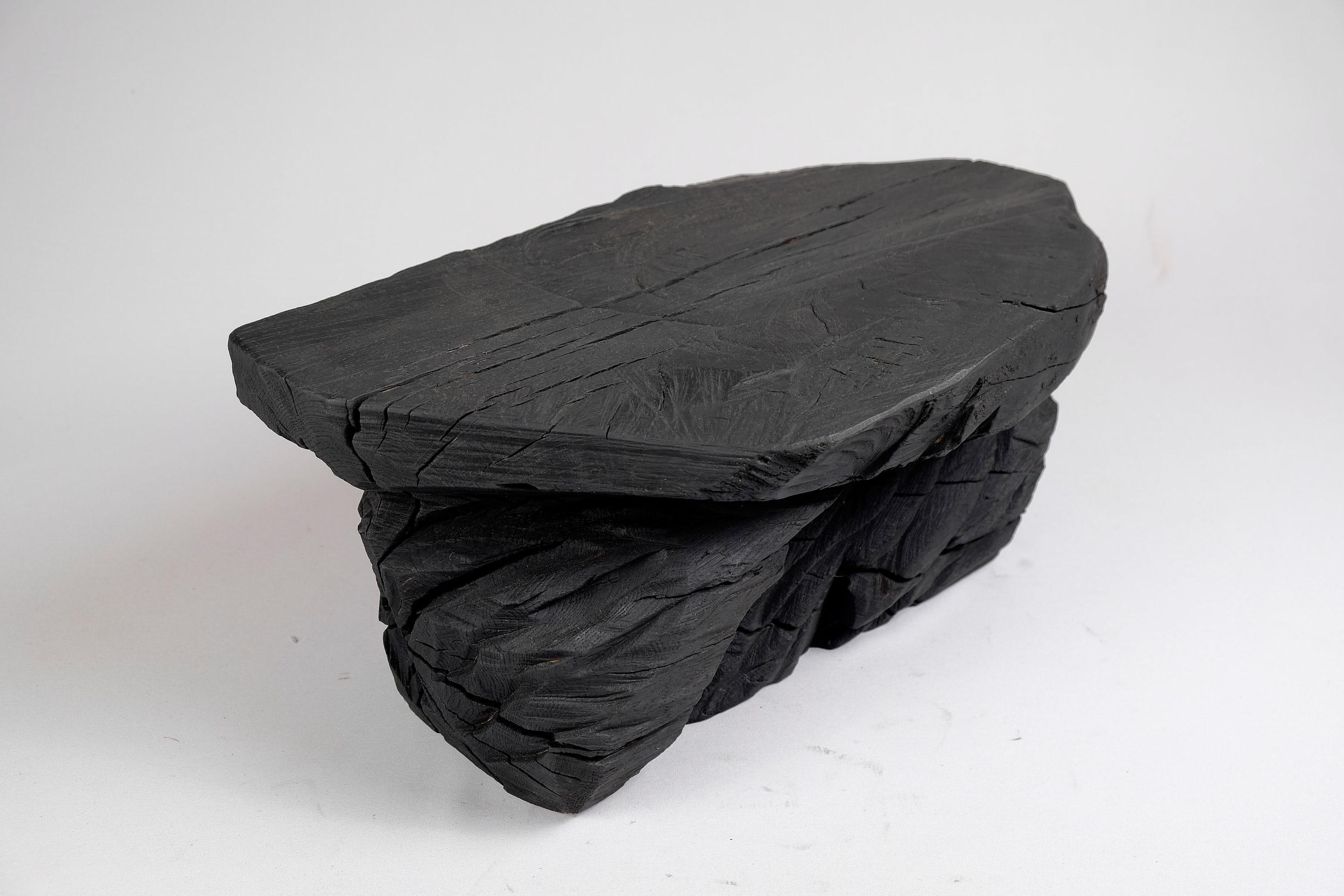 Solid Burnt Wood, Sculptural Stool/Side Table, Rock, Original Design, Logniture For Sale 1