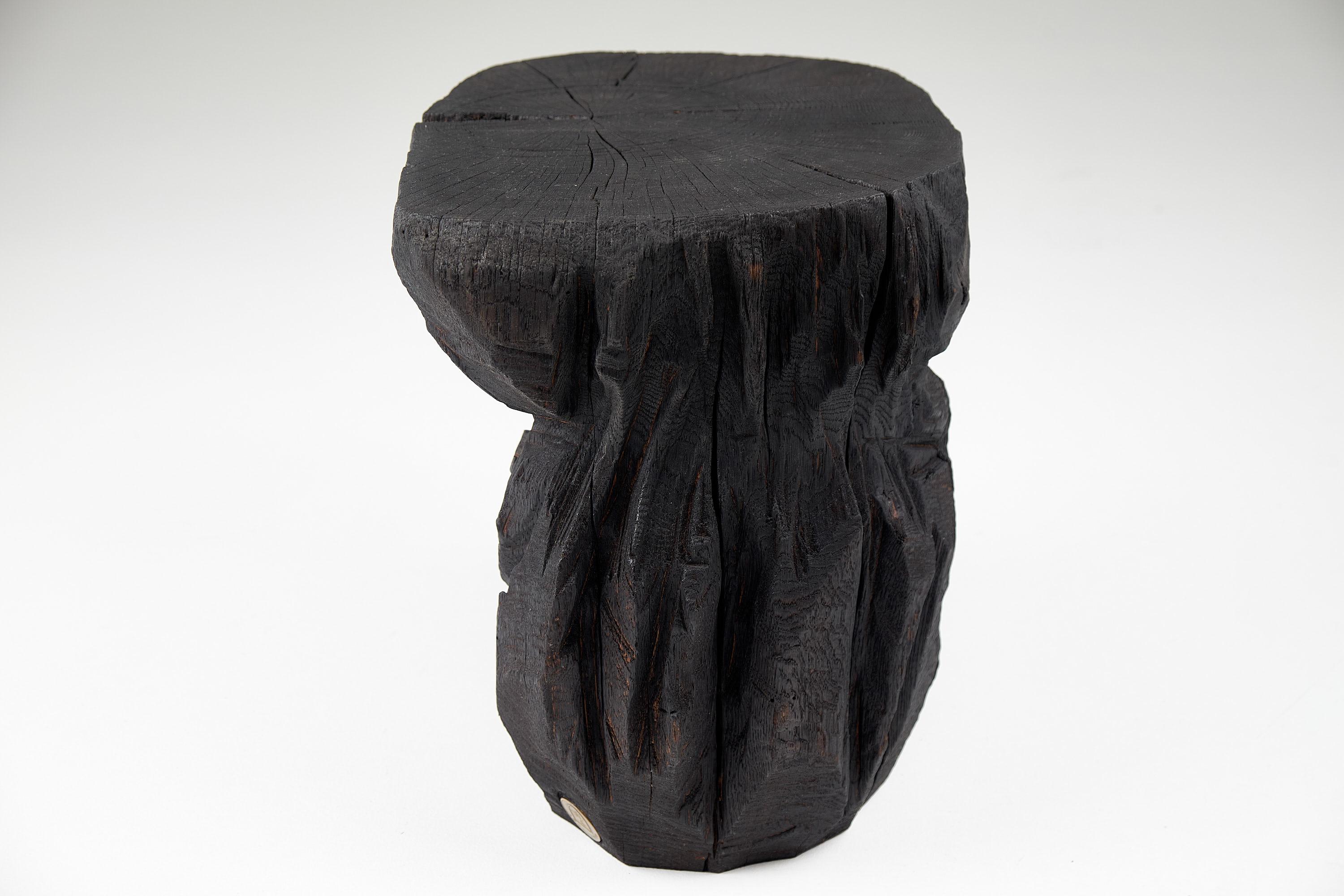 Solid Burnt Wood, Sculptural Stool/Side Table, Rock, Original Design, Logniture For Sale 1