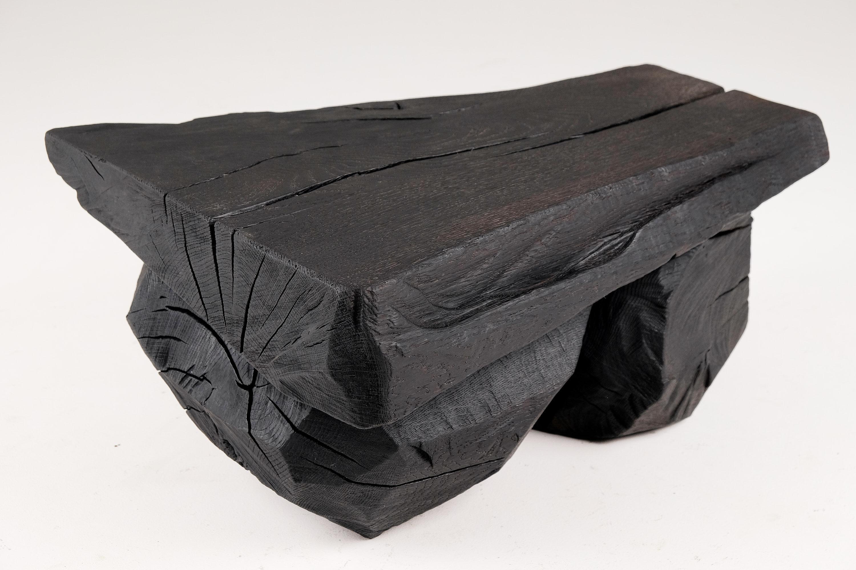 Solid Burnt Wood, Sculptural Bench/Side table  Original Design, Jownik For Sale 1