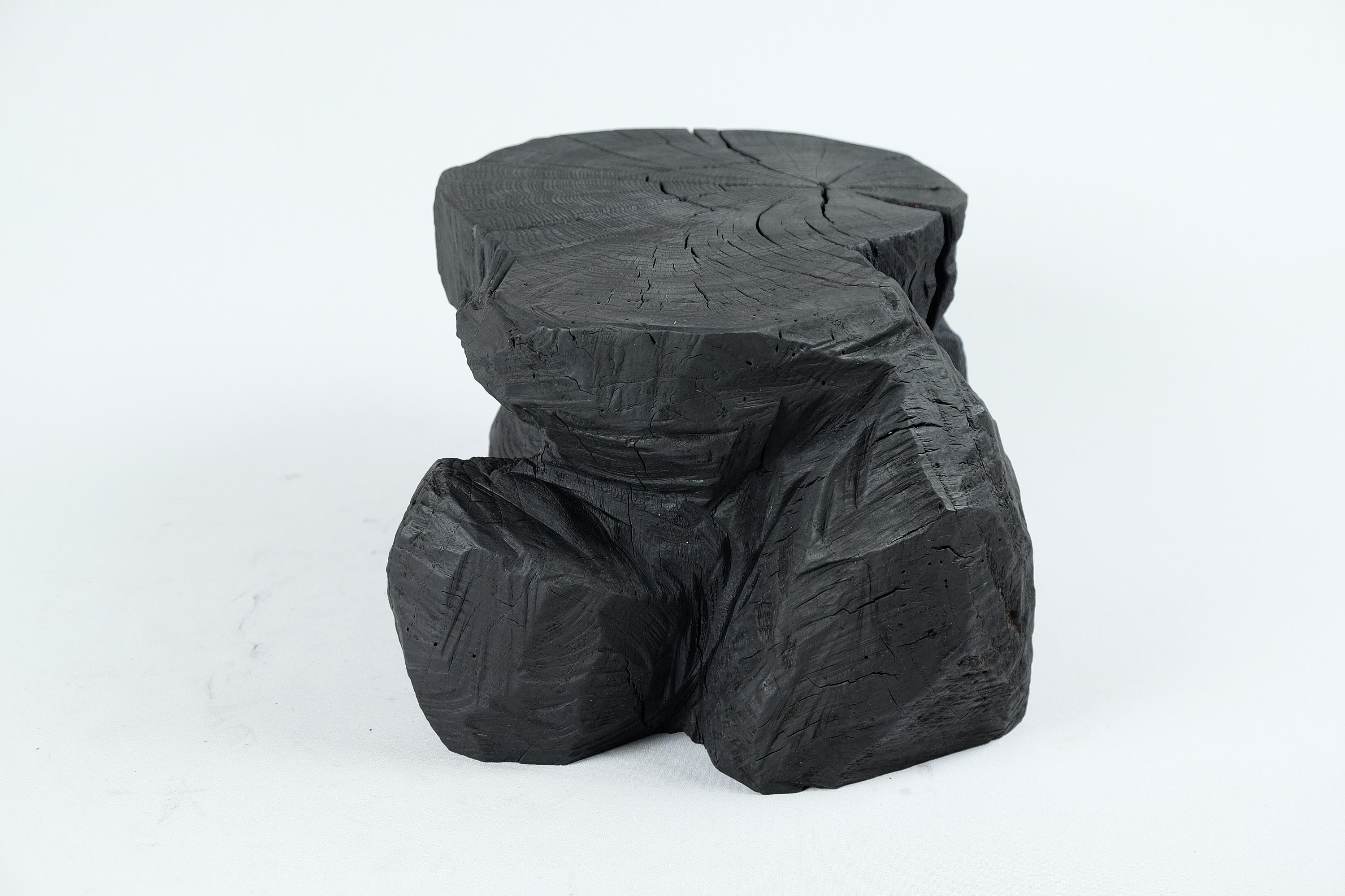 Solid Burnt Wood, Sculptural Stool/Side Table, Rock, Original Design, Logniture For Sale 2