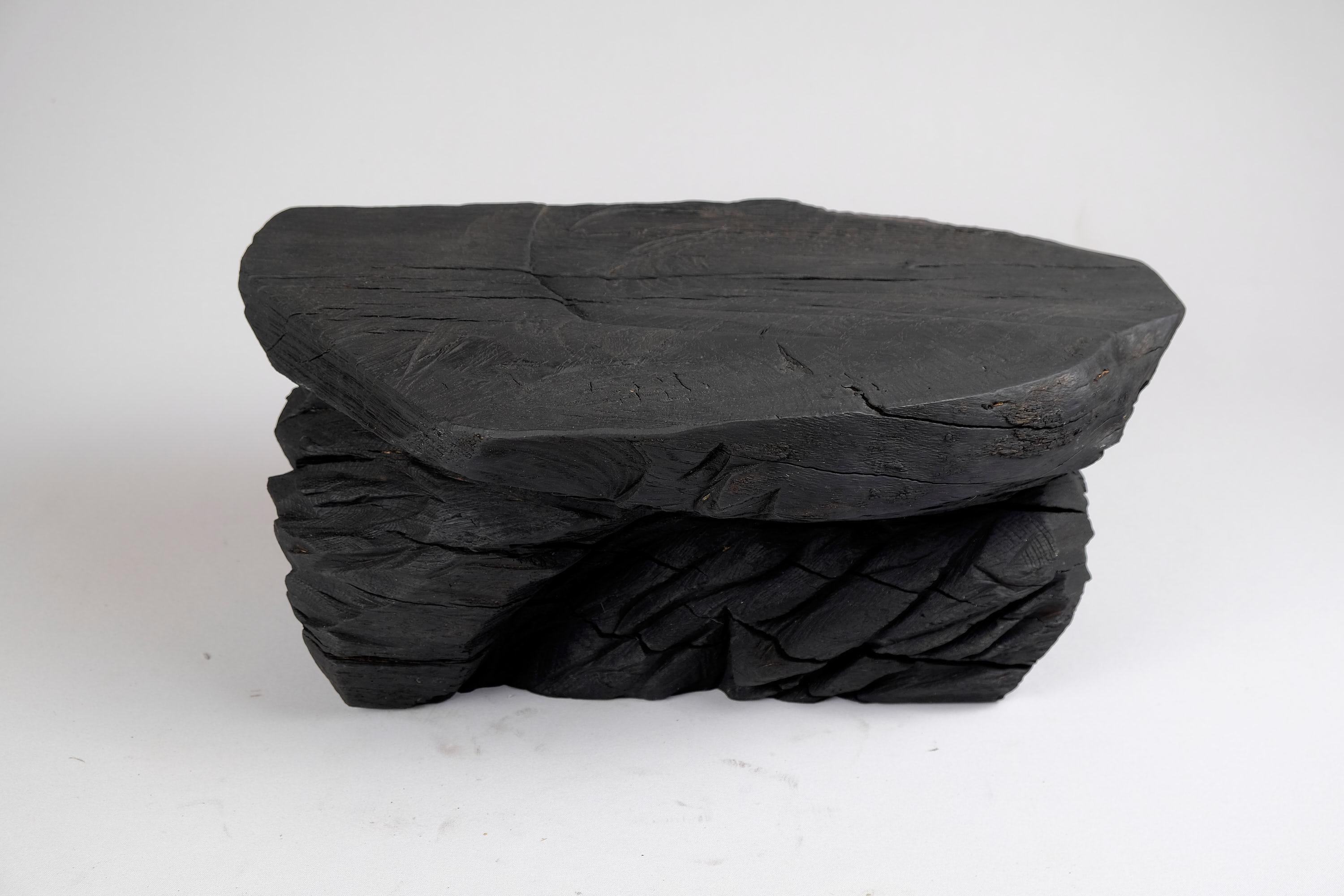 Solid Burnt Wood, Sculptural Stool/Side Table, Rock, Original Design, Logniture For Sale 2