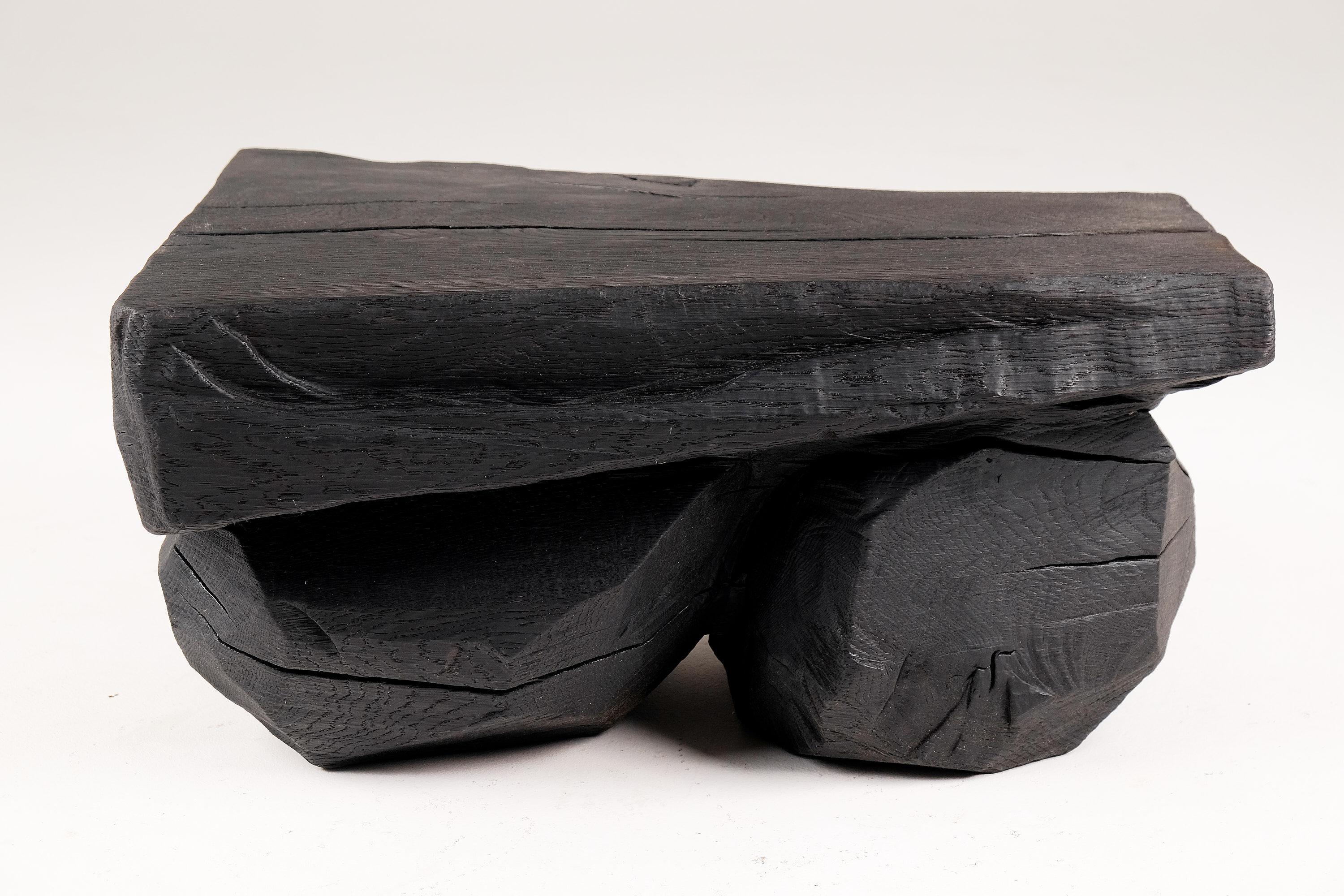 Solid Burnt Wood, Sculptural Bench/Side table  Original Design, Jownik For Sale 2