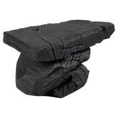 Bois brûlé massif, tabouret/table d'appoint sculptural, roche, design original, Logniture