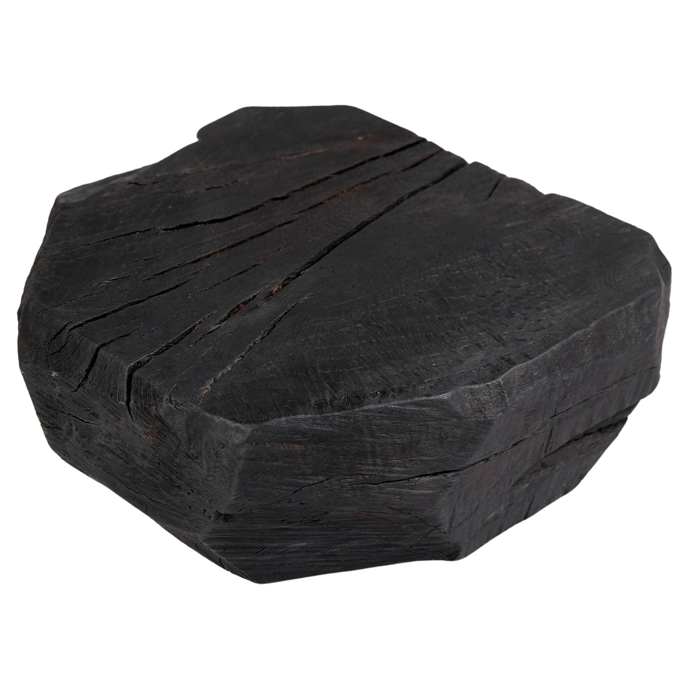 Solid Burnt Wood, Sculptural Stool/Side Table, Rock, Original Design, Logniture For Sale