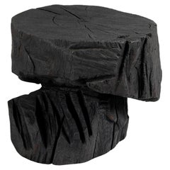 Solid Burnt Wood, Sculptural Stool/Side Table, Rock, Original Design, Logniture