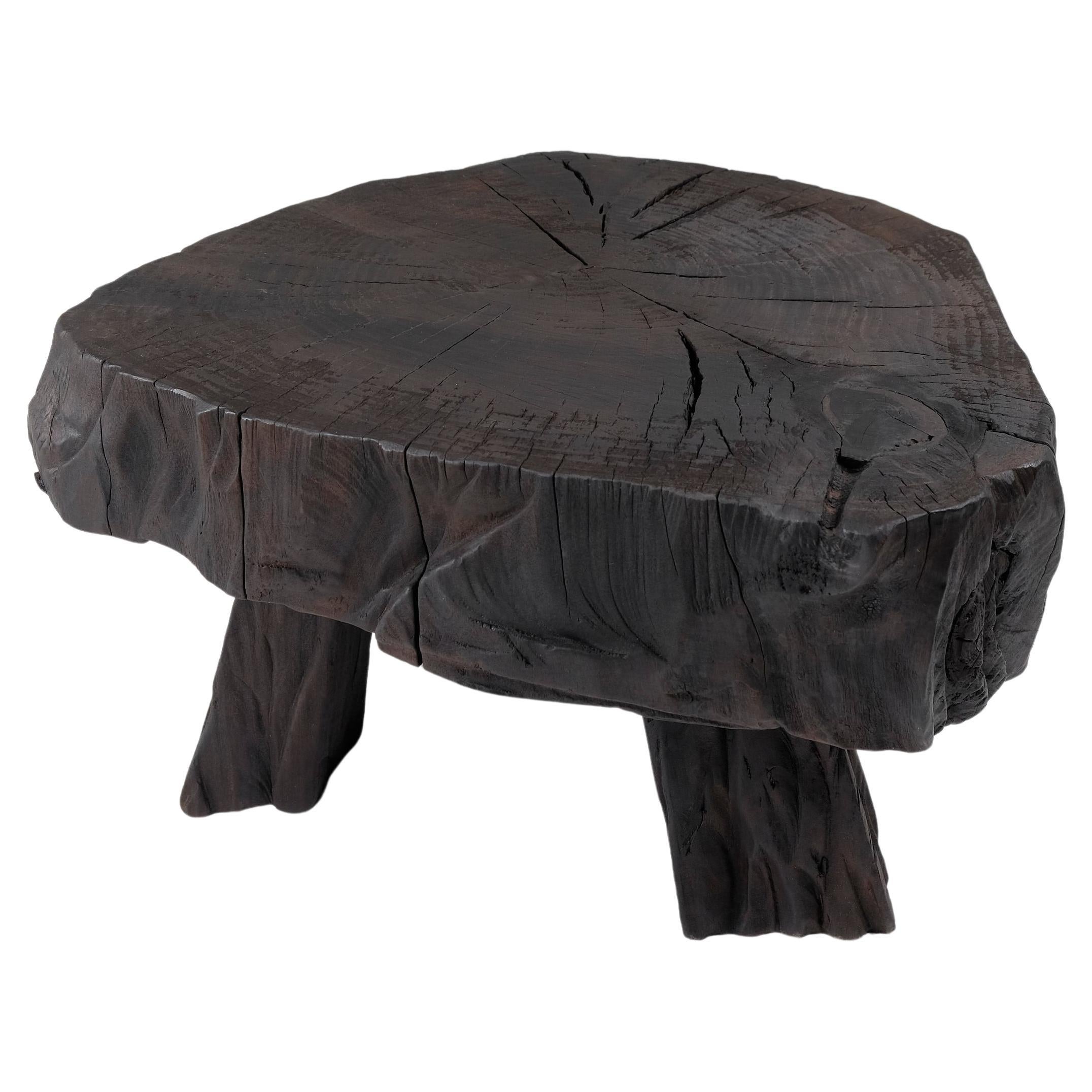 Skulpturaler Hocker/Beistelltisch aus massivem gebranntem Holz, Originaldesign, Logniture im Angebot