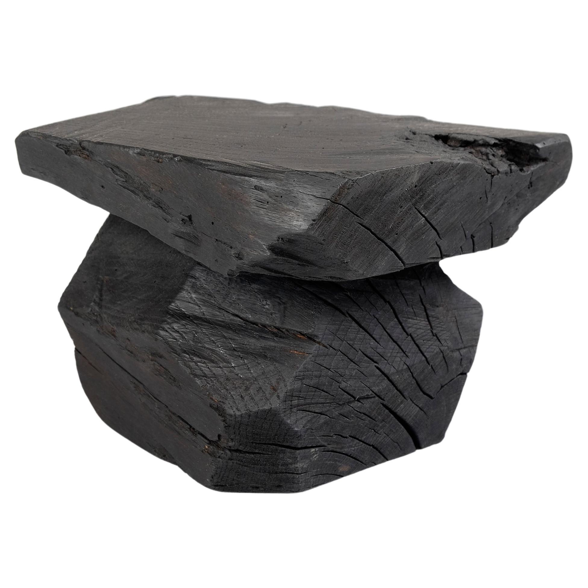 Solid Burnt Wood, Sculptural Stool/Side Table, Rock, Original Design, Logniture For Sale