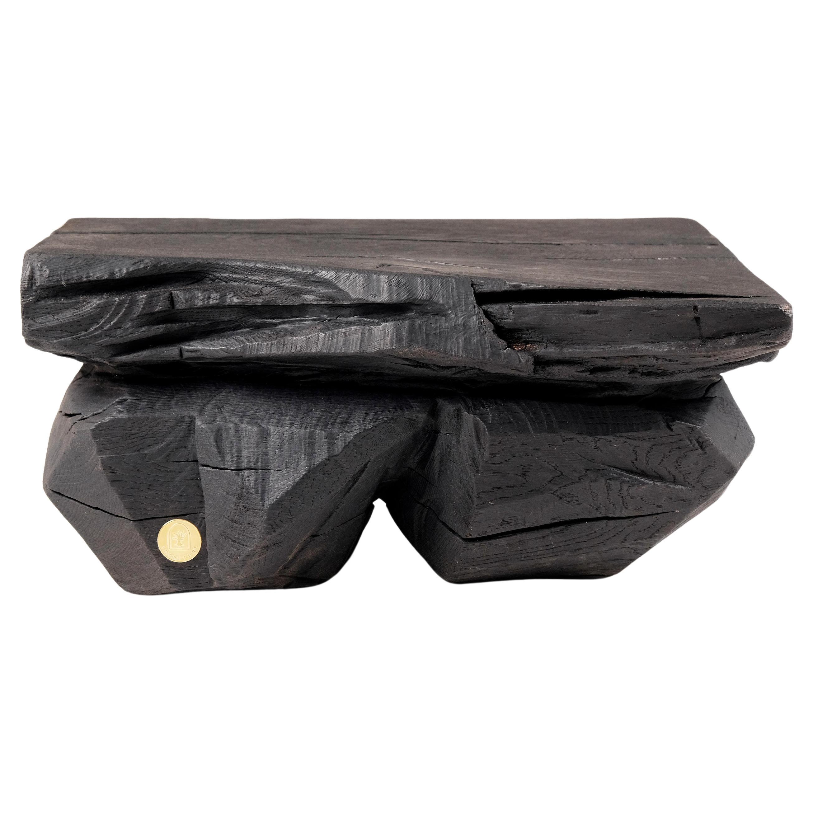 Panchina/tavolino scultoreo in legno massello bruciato  Design originale, Jownik