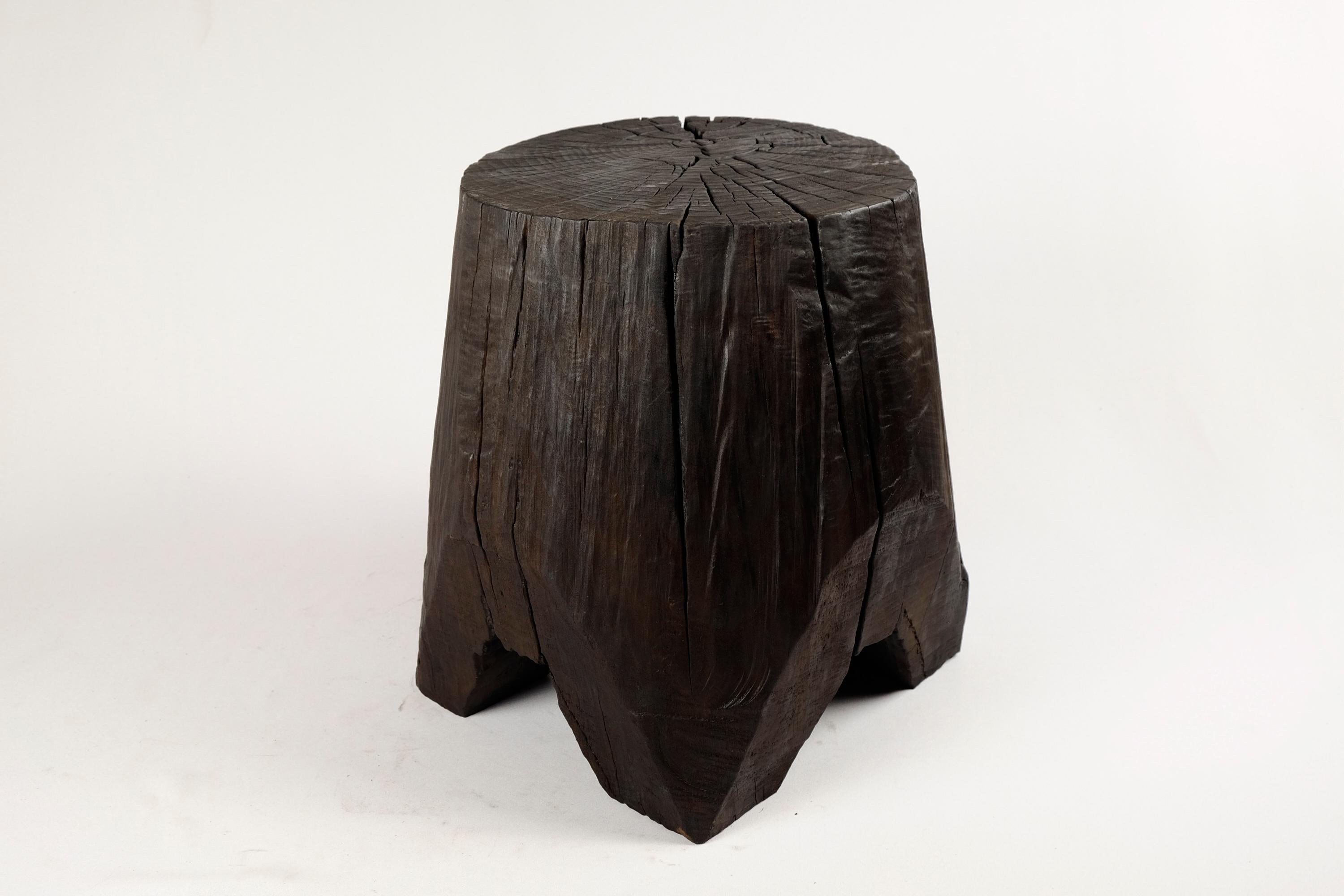 Solid Burnt Wood, Side Table, Stool, Original Contemporary Design 5