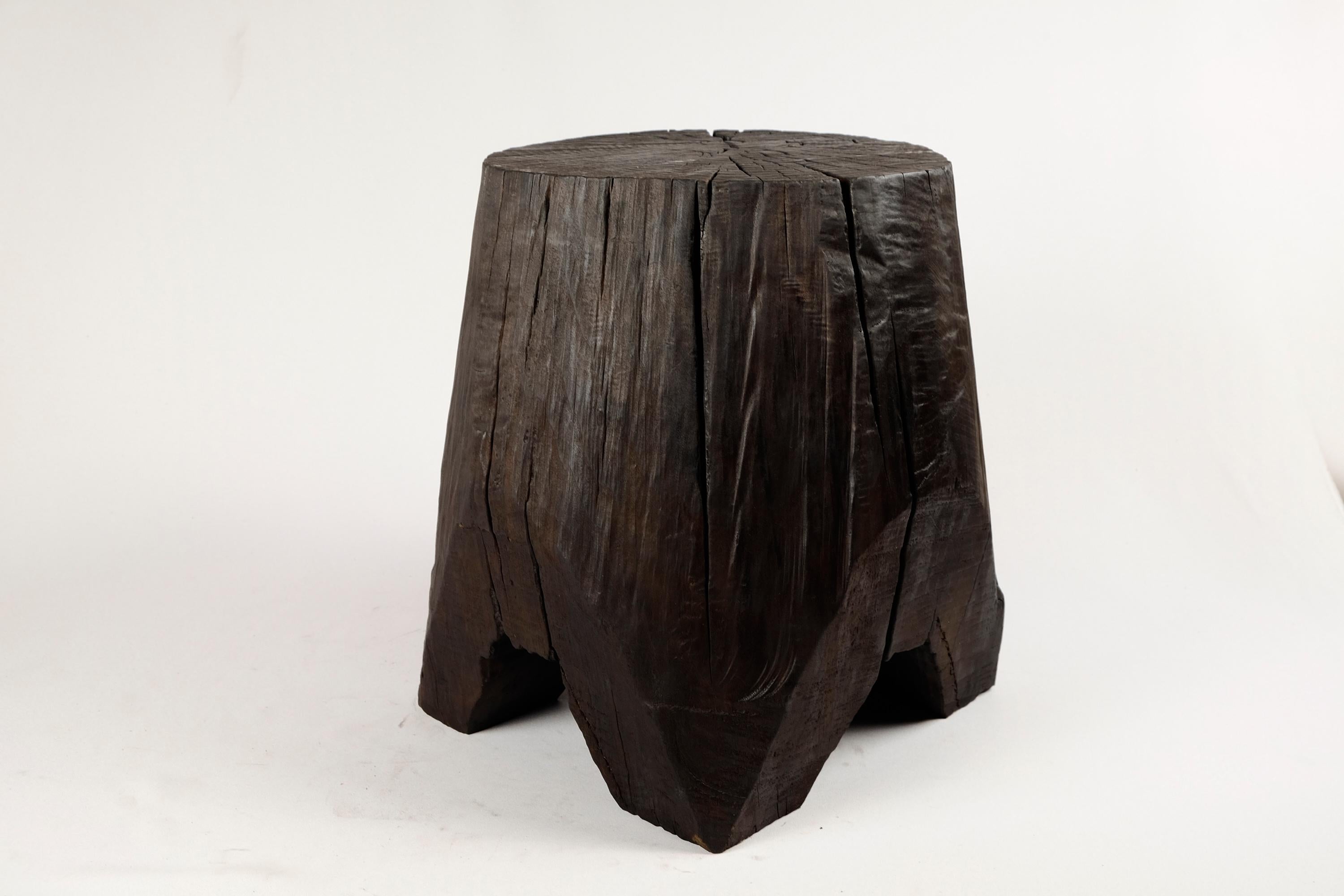 Solid Burnt Wood, Side Table, Stool, Original Contemporary Design 6