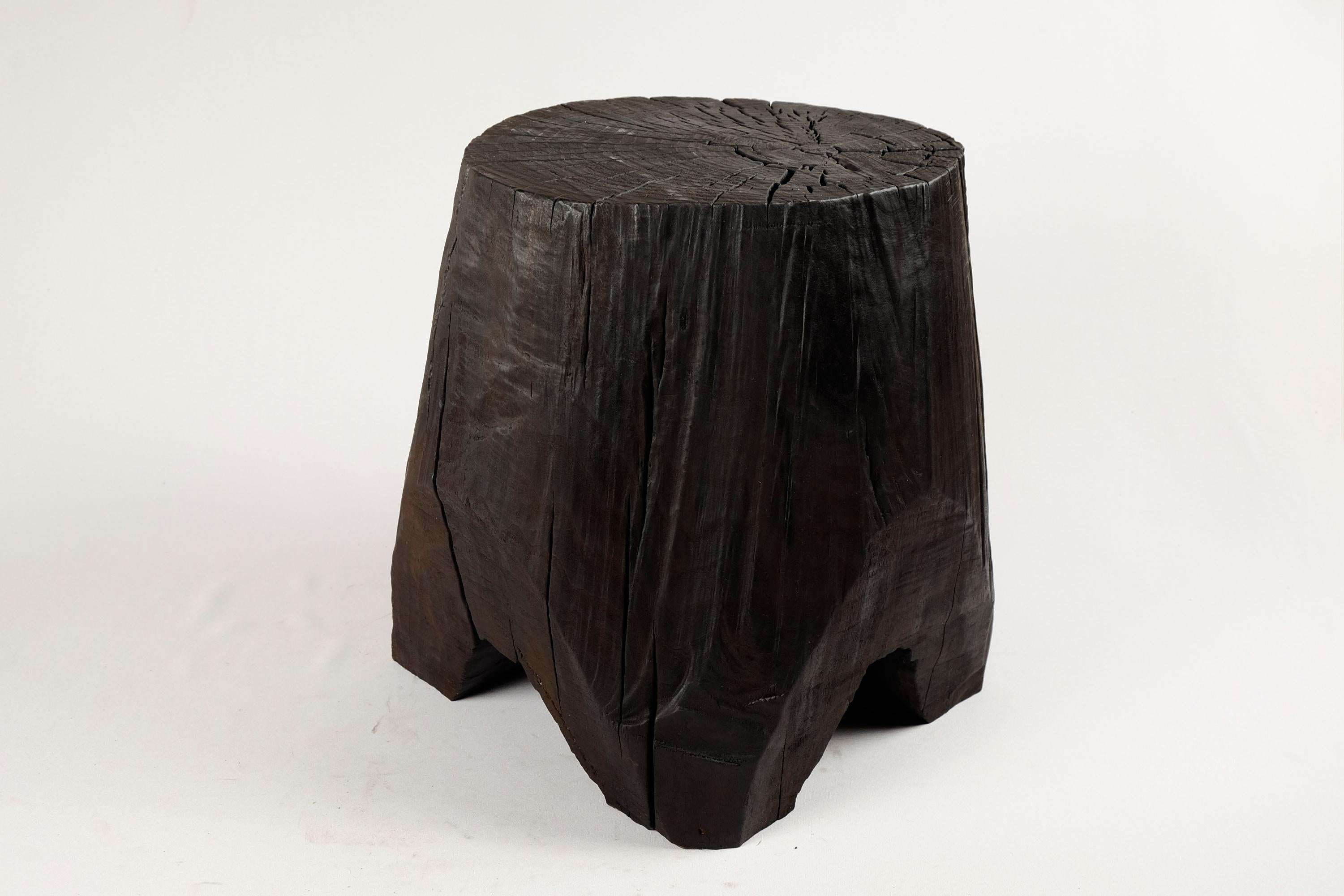 Solid Burnt Wood, Side Table, Stool, Original Contemporary Design 9