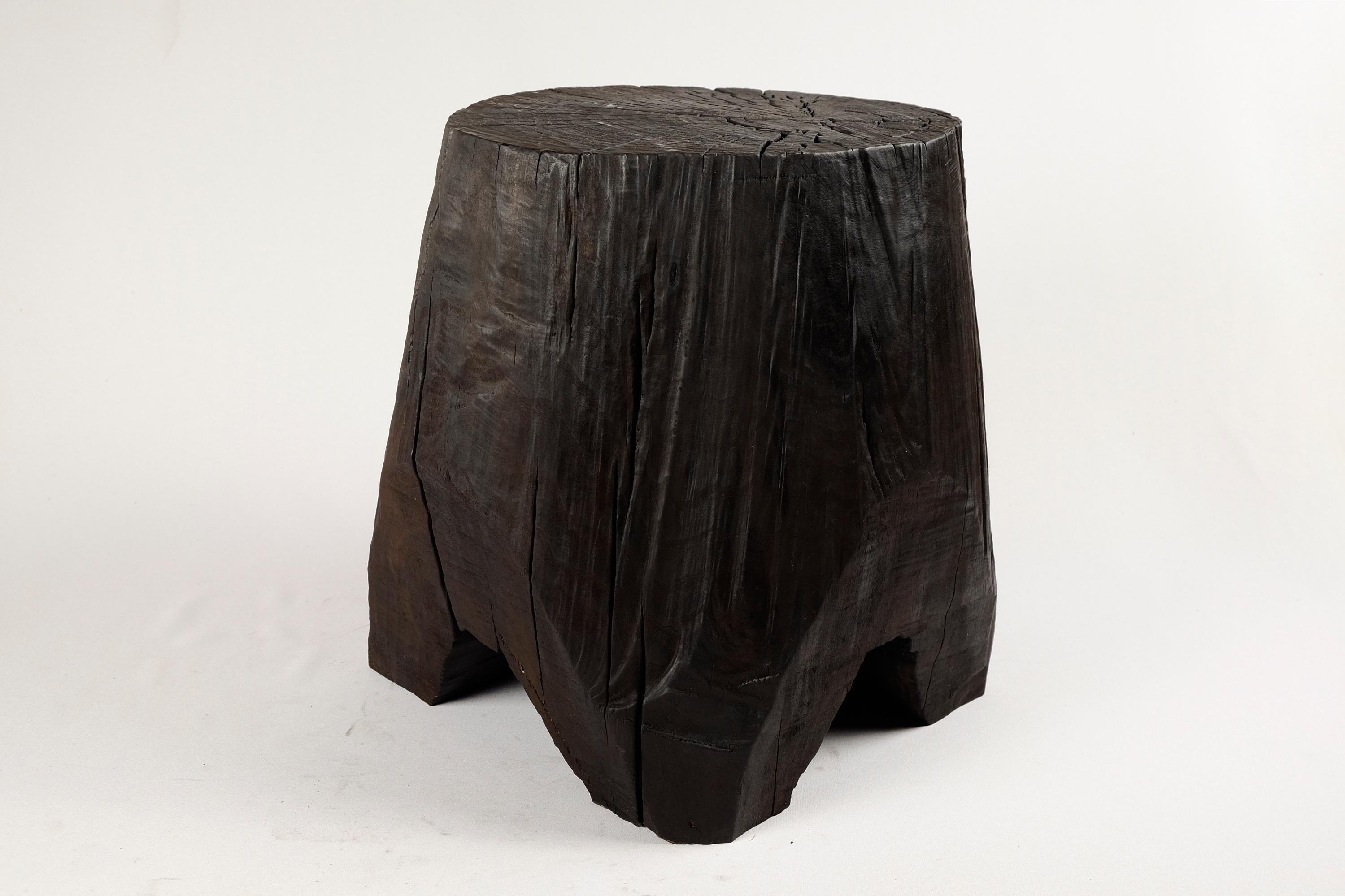 Solid Burnt Wood, Side Table, Stool, Original Contemporary Design 10