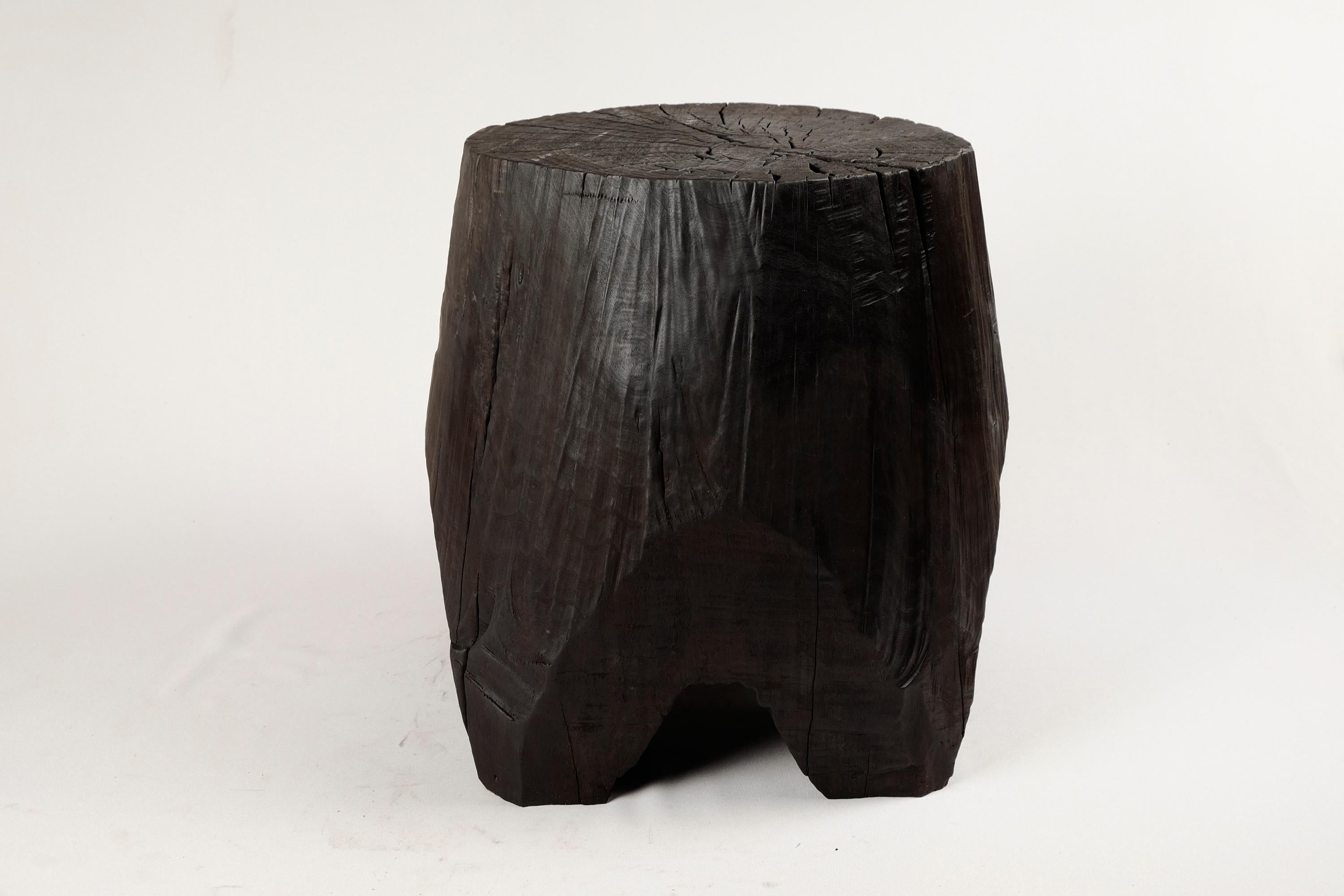 Solid Burnt Wood, Side Table, Stool, Original Contemporary Design 11