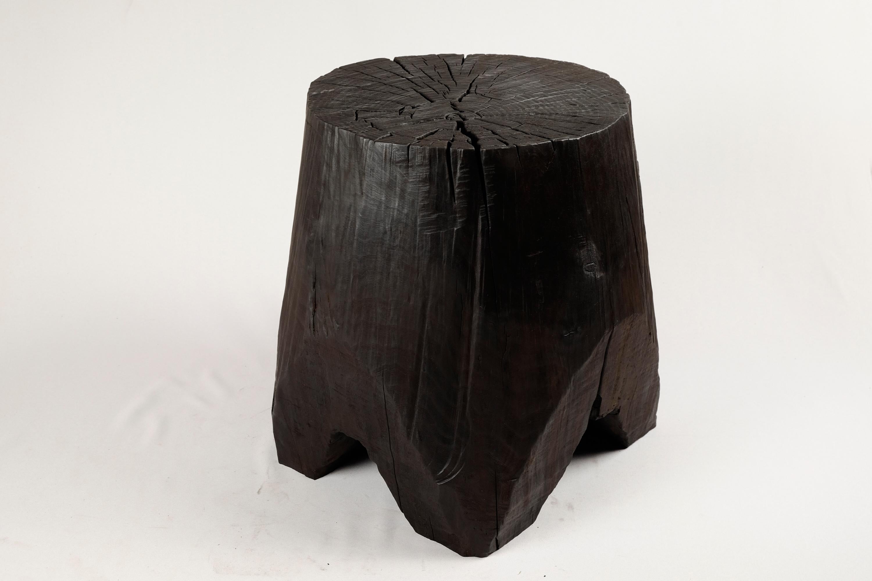 Solid Burnt Wood, Side Table, Stool, Original Contemporary Design 13