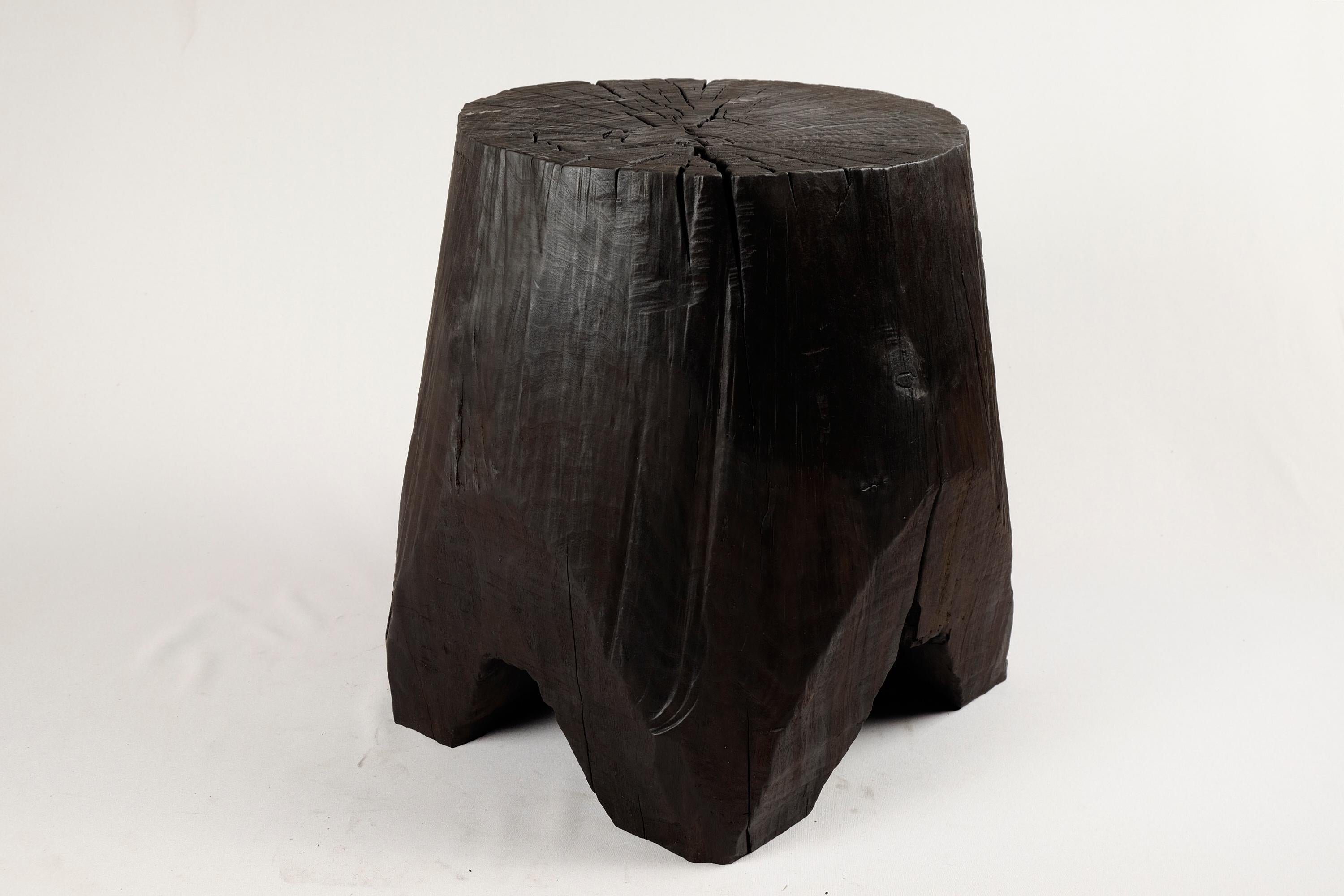 Solid Burnt Wood, Side Table, Stool, Original Contemporary Design 14