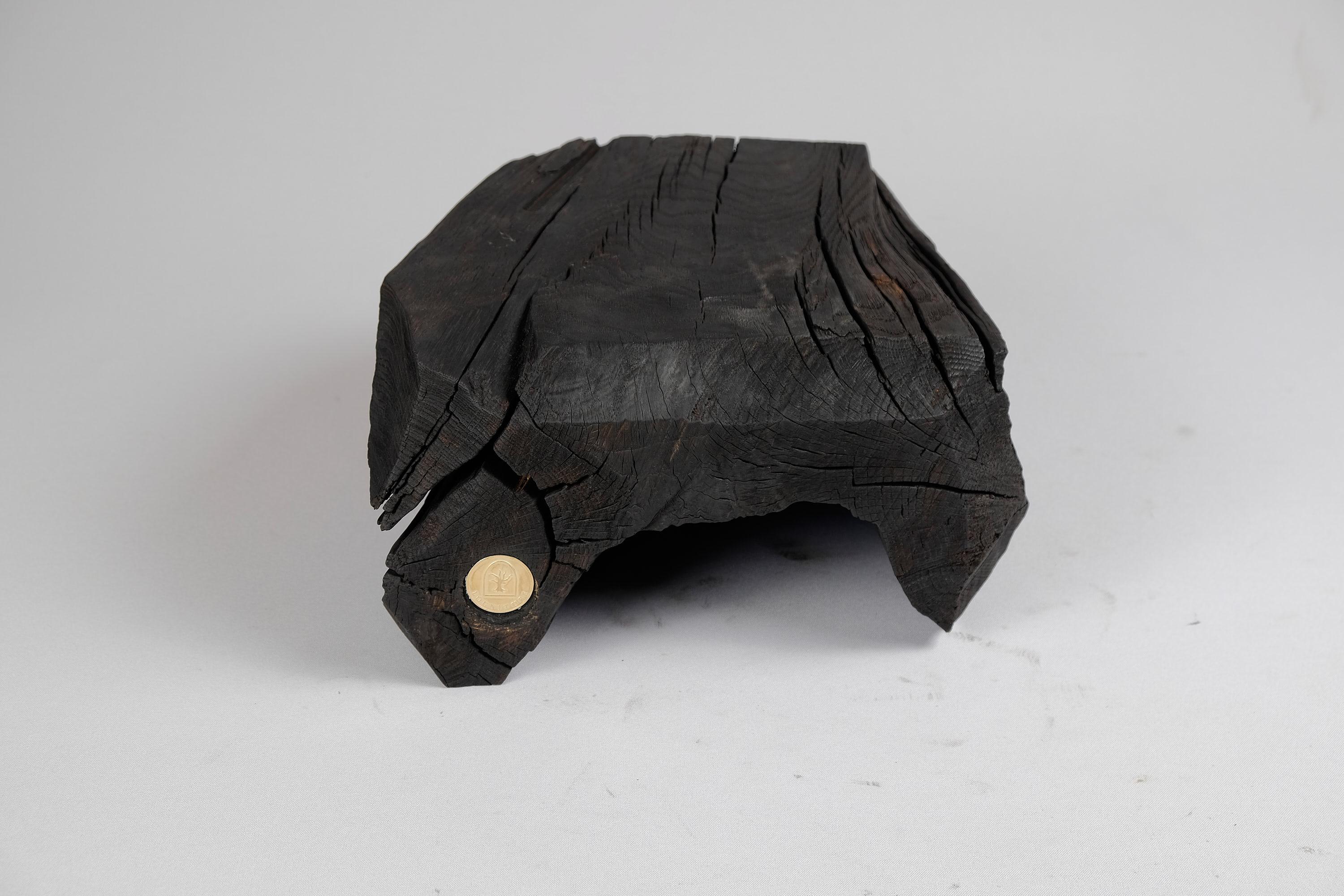Brutalist Solid Burnt Wood, Side Table, Stool, Original Contemporary Design For Sale