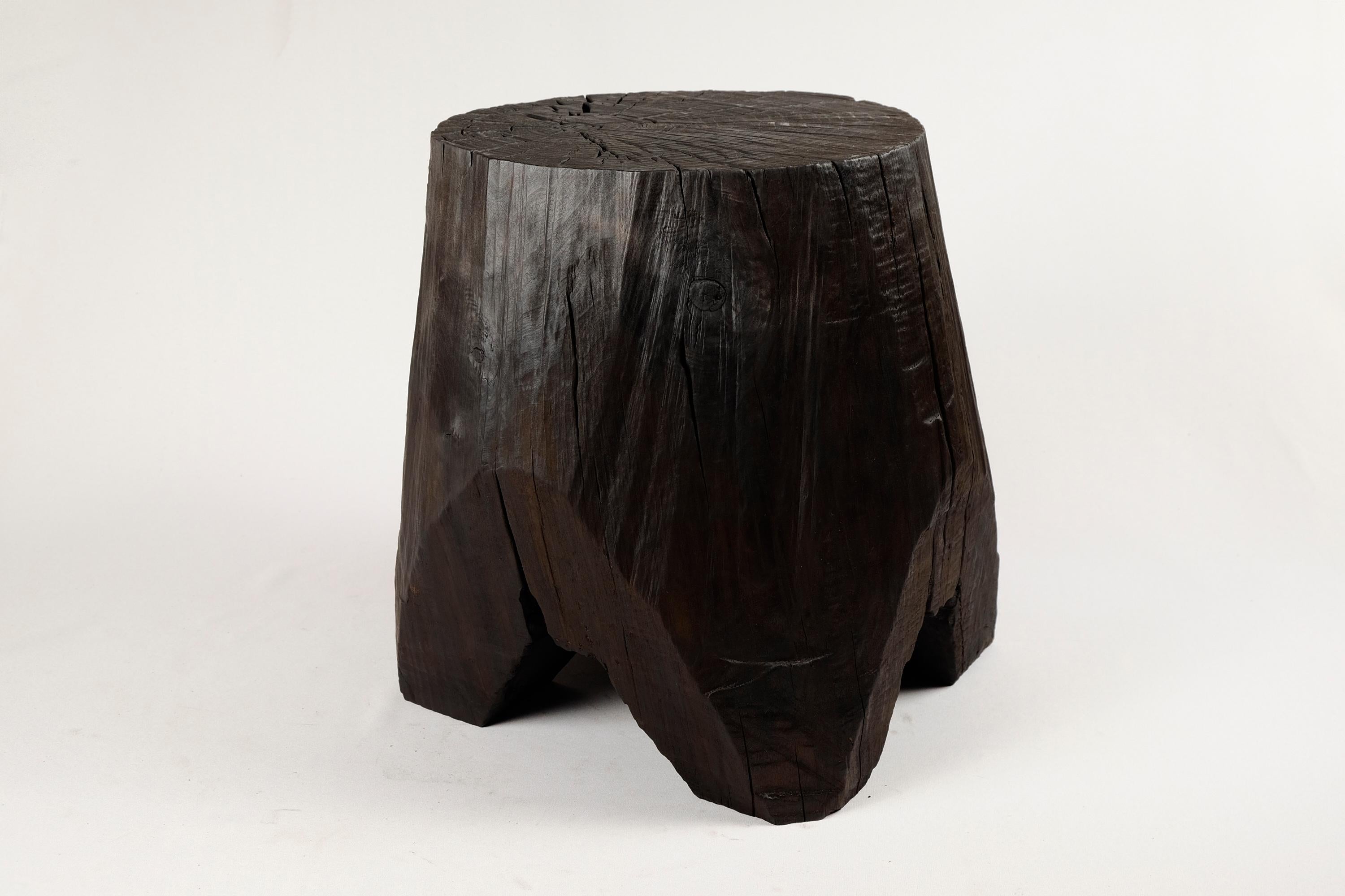 Solid Burnt Wood, Side Table, Stool, Original Contemporary Design 1