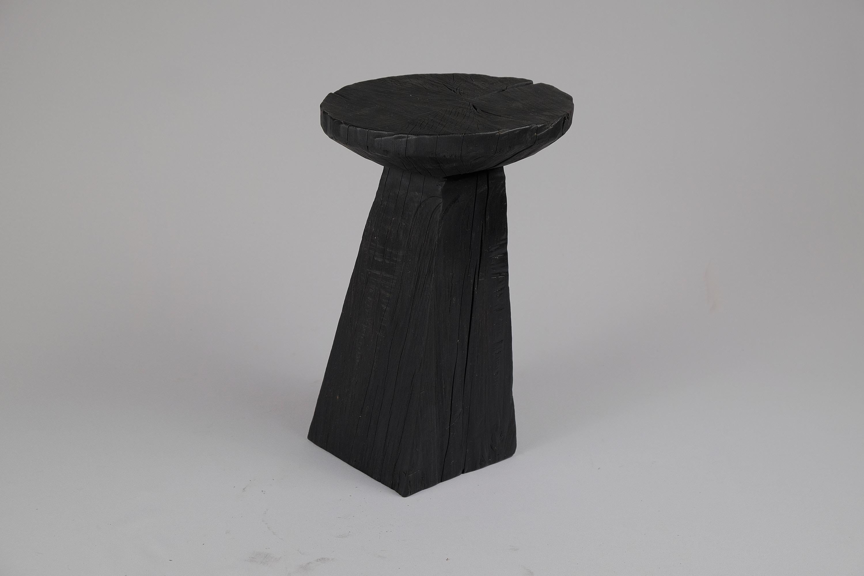 Solid Burnt Wood, Side Table, Stool, Original Contemporary Design 2