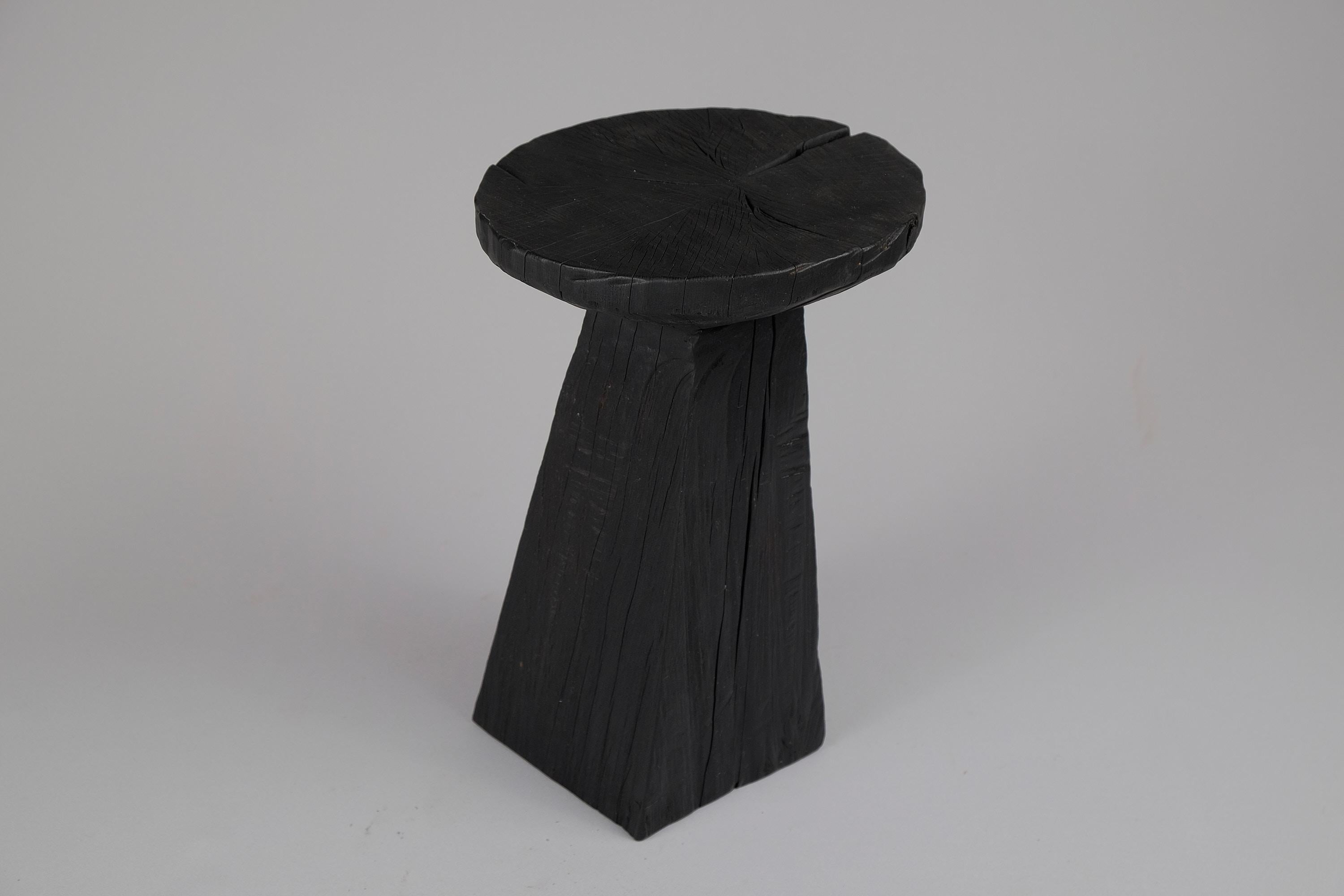 Solid Burnt Wood, Side Table, Stool, Original Contemporary Design 3
