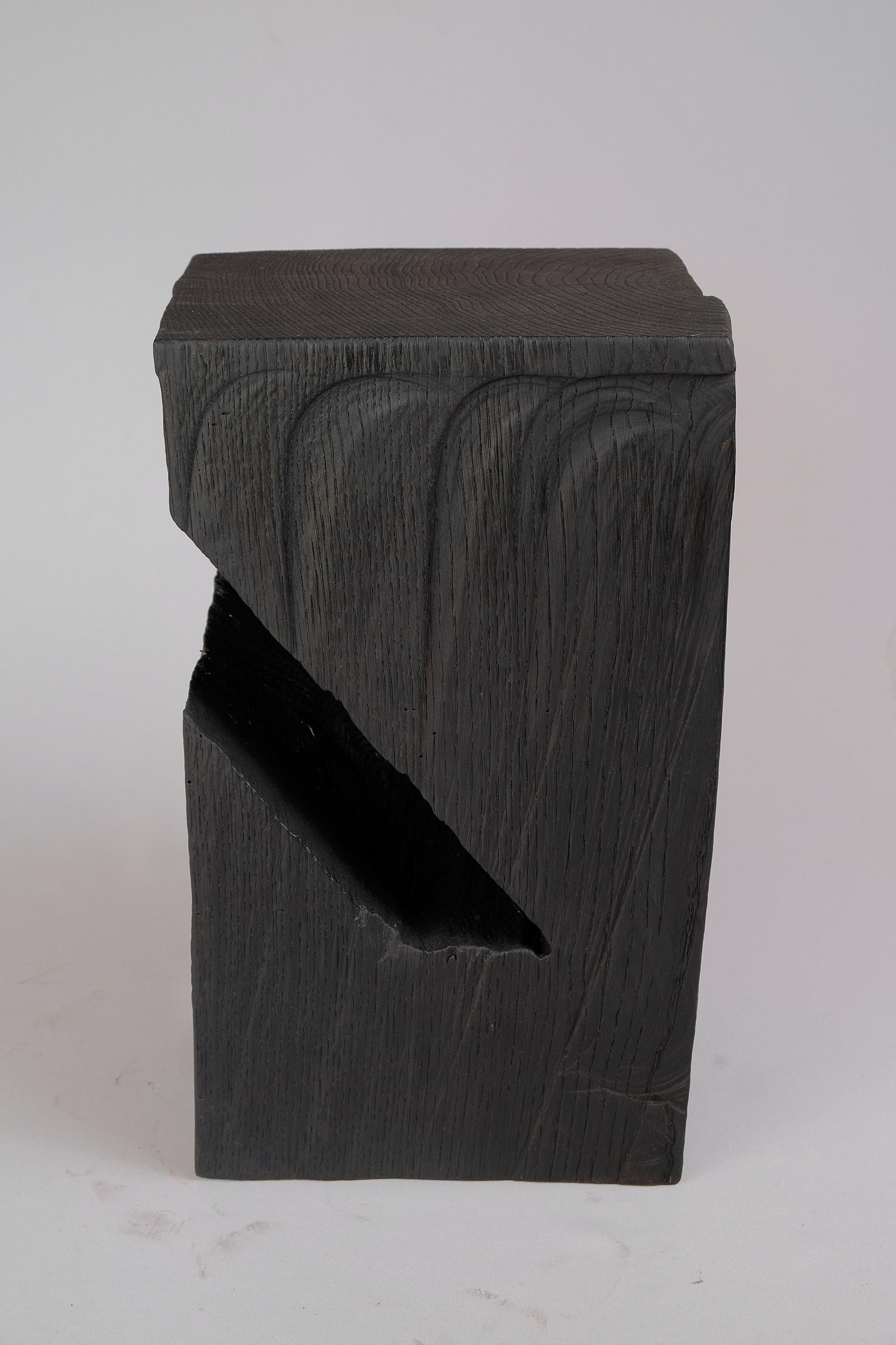 Solid Burnt Wood, Side Table, Stool, Original Contemporary Design For Sale 2