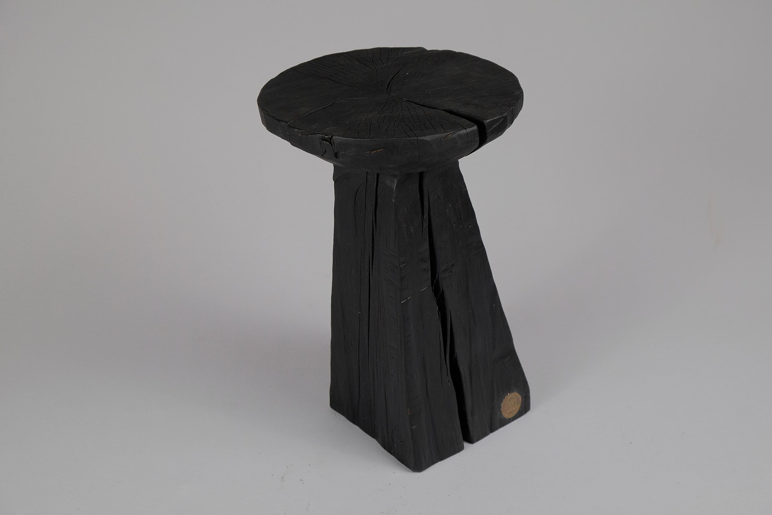 Solid Burnt Wood, Side Table, Stool, Original Contemporary Design 4