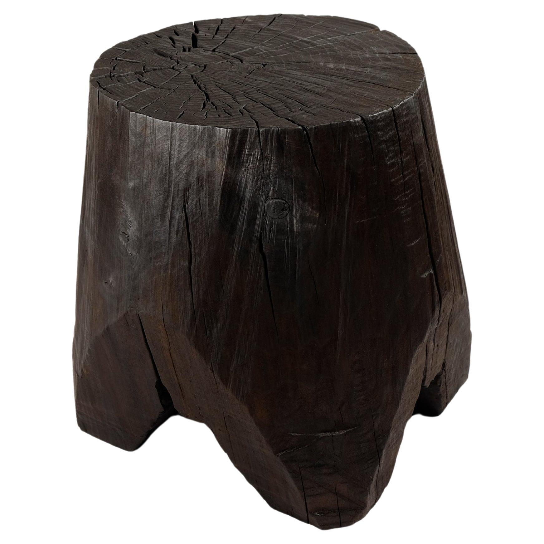 Solid Burnt Wood, Side Table, Stool, Original Contemporary Design