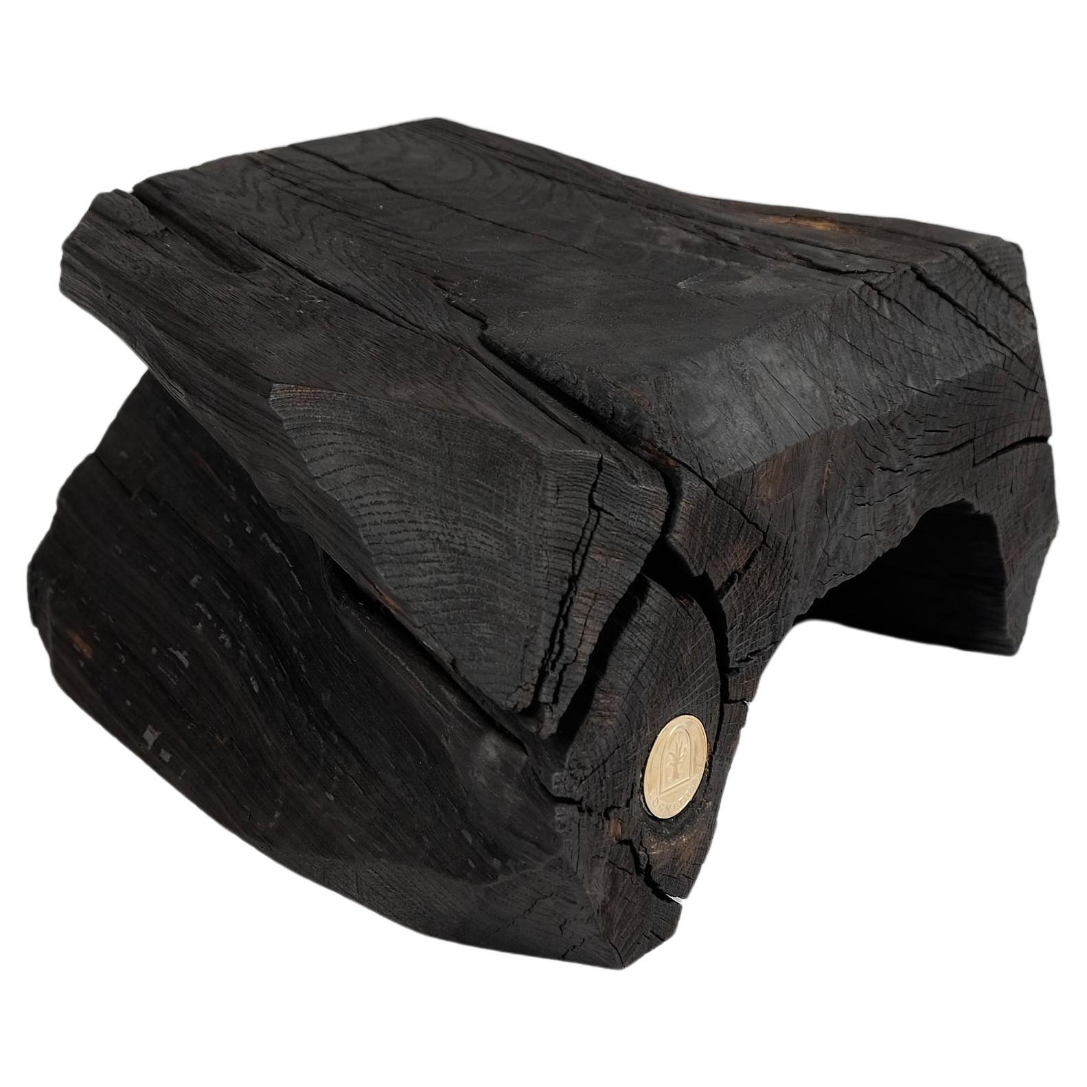 Solid Burnt Wood, Side Table, Stool, Original Contemporary Design