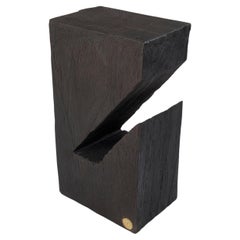 Solid Burnt Wood, Side Table, Stool, Original Contemporary Design