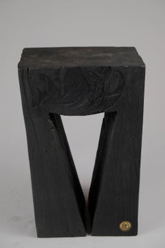 Solid Burnt Wood, Side Table, Stool, Original Contemporary Design, Logniture