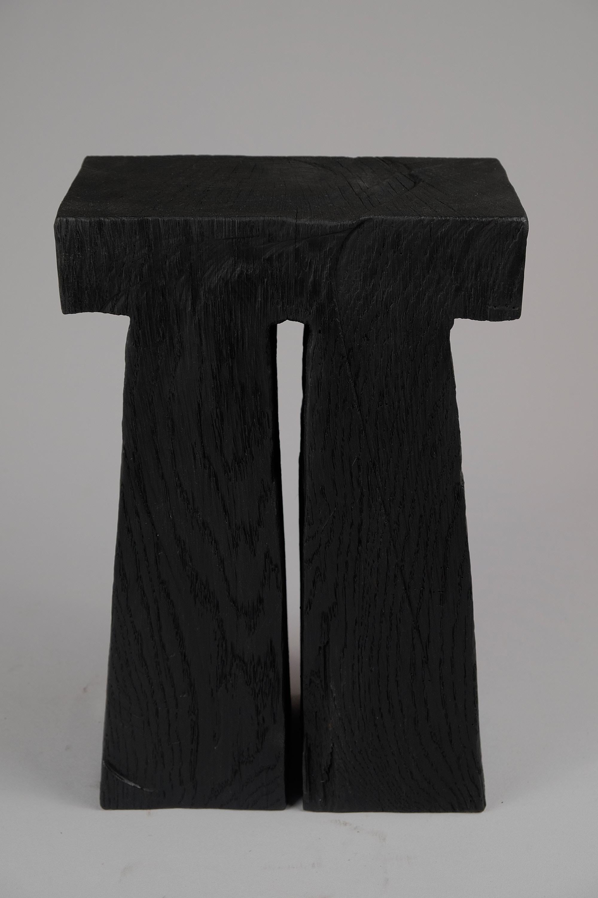 Carved Solid Burnt Wood, Side Table, Stool, Original Contemporary Design, Logniture For Sale