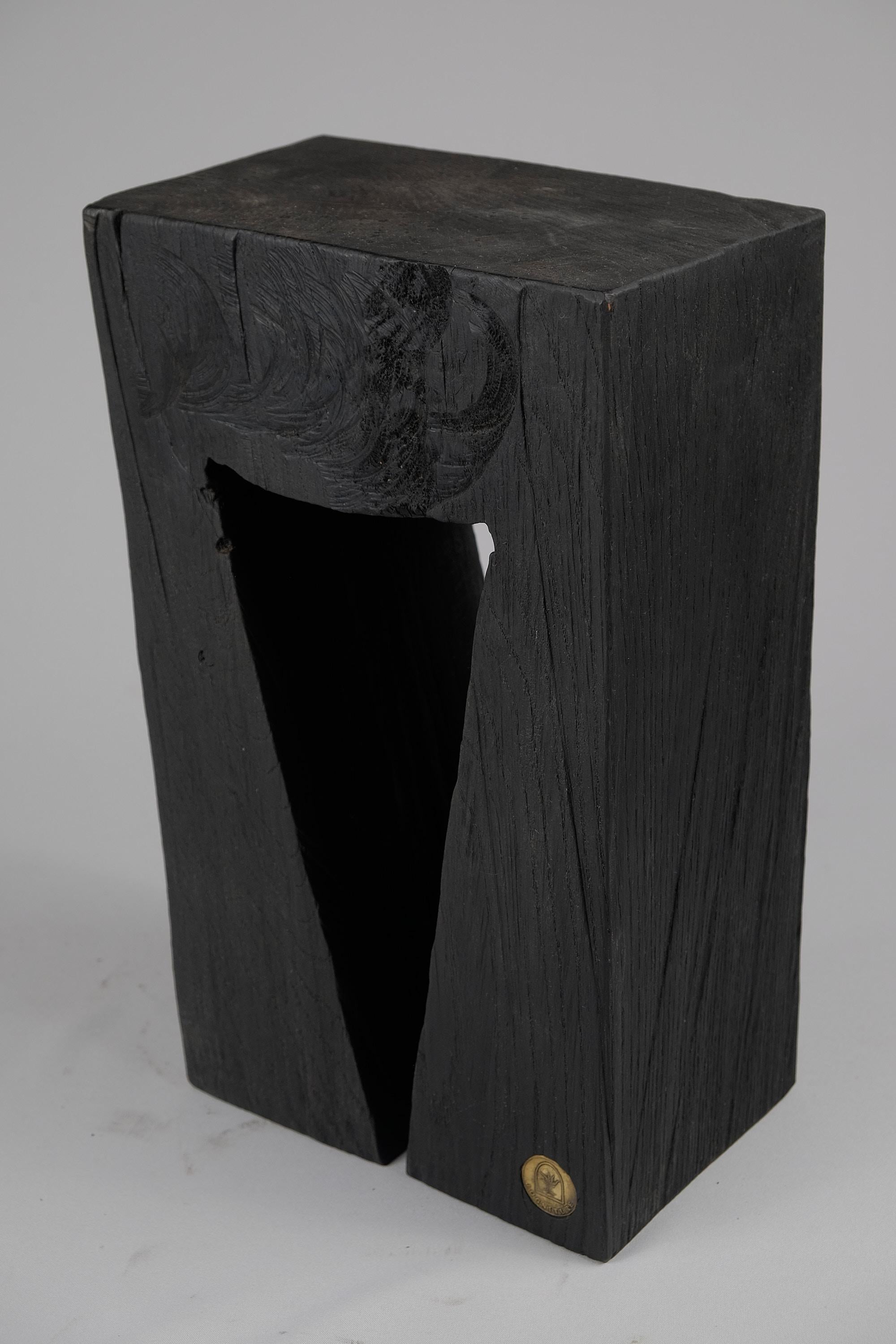 Carved Solid Burnt Wood, Side Table, Stool, Original Contemporary Design, Logniture