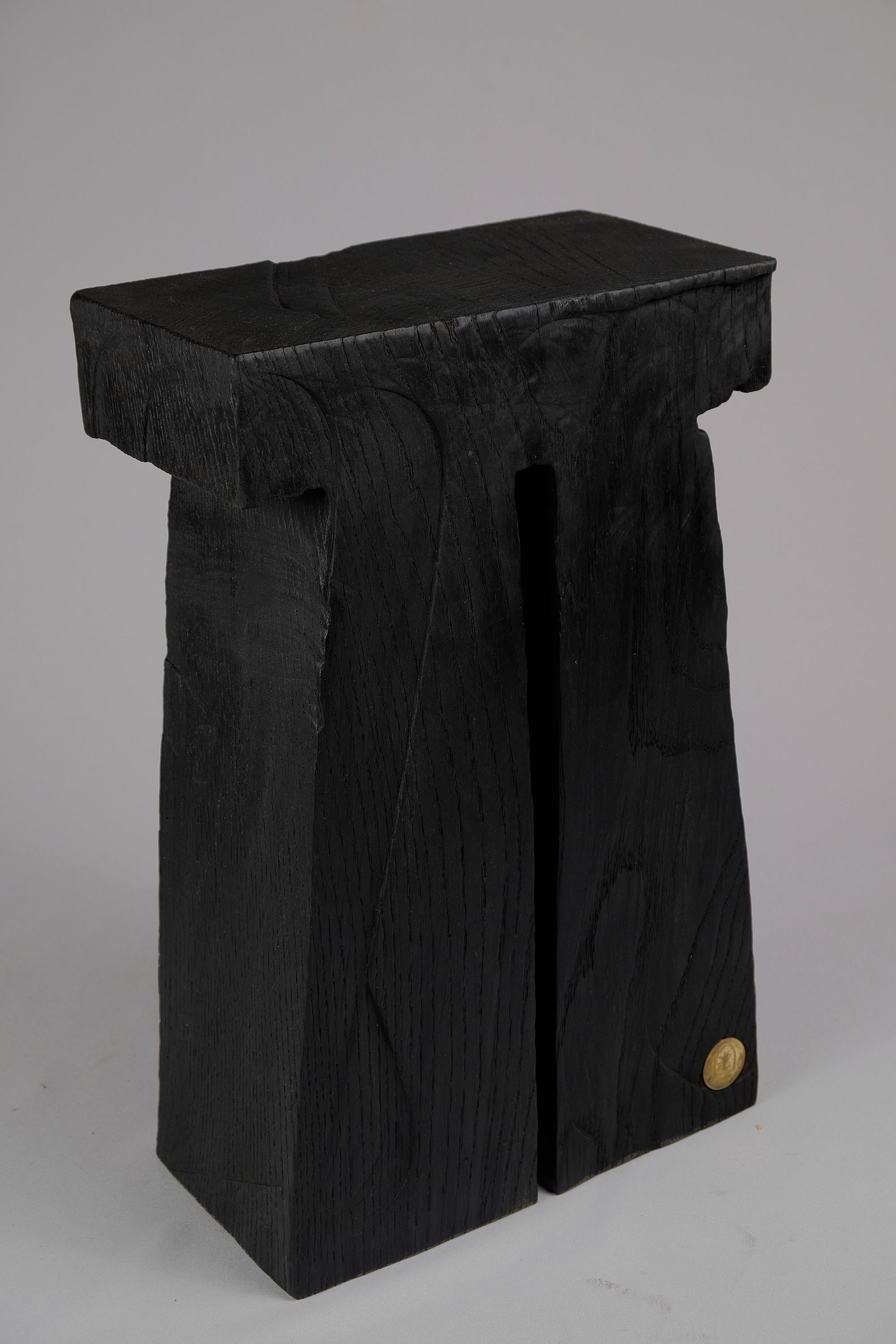 Solid Burnt Wood, Side Table, Stool, Original Contemporary Design, Logniture For Sale 3