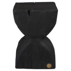 Solid Burnt Wood, Side Table, Stool, Original Contemporary Design, Logniture